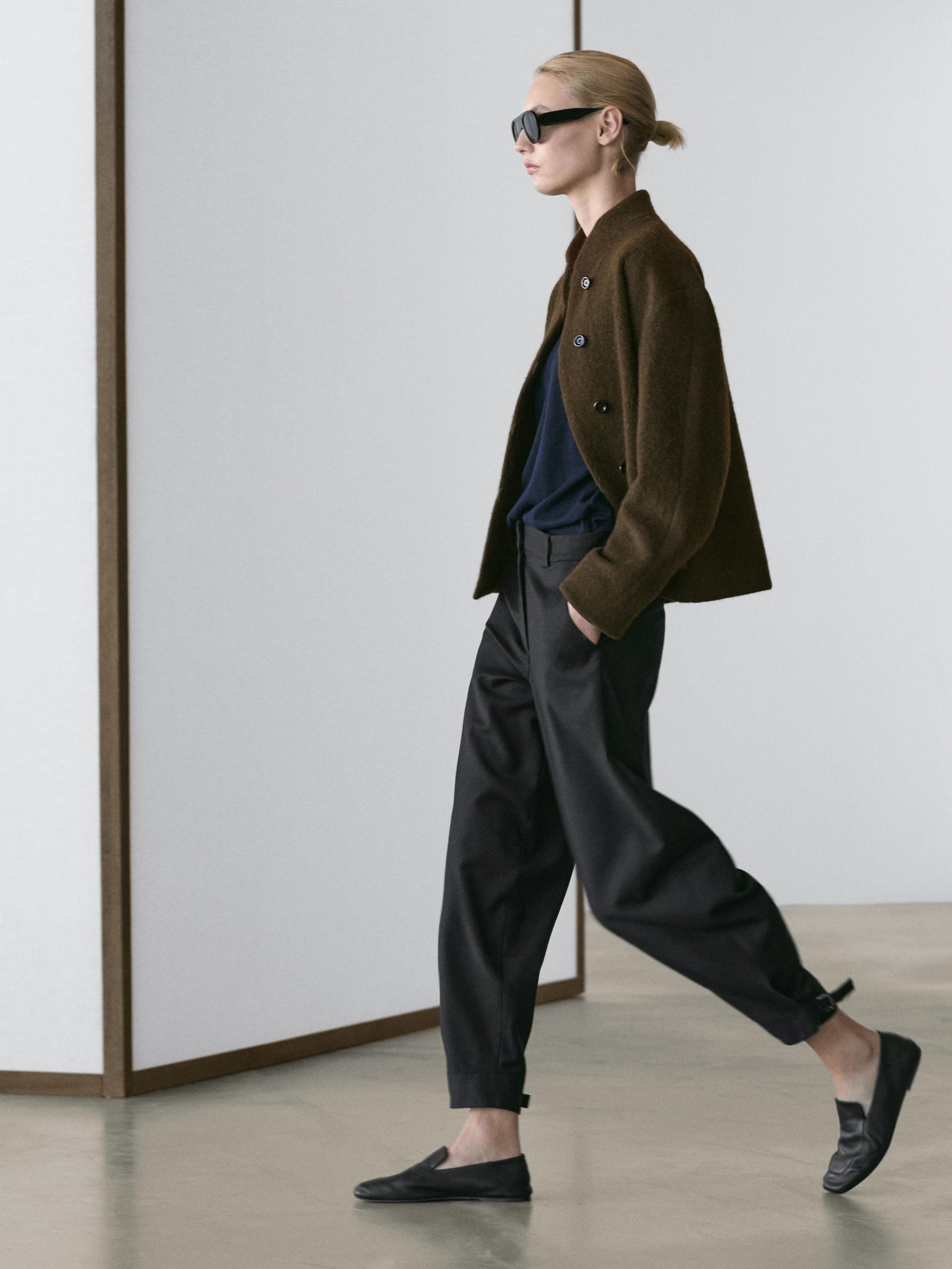 Wool blend sarouel trousers with buckle