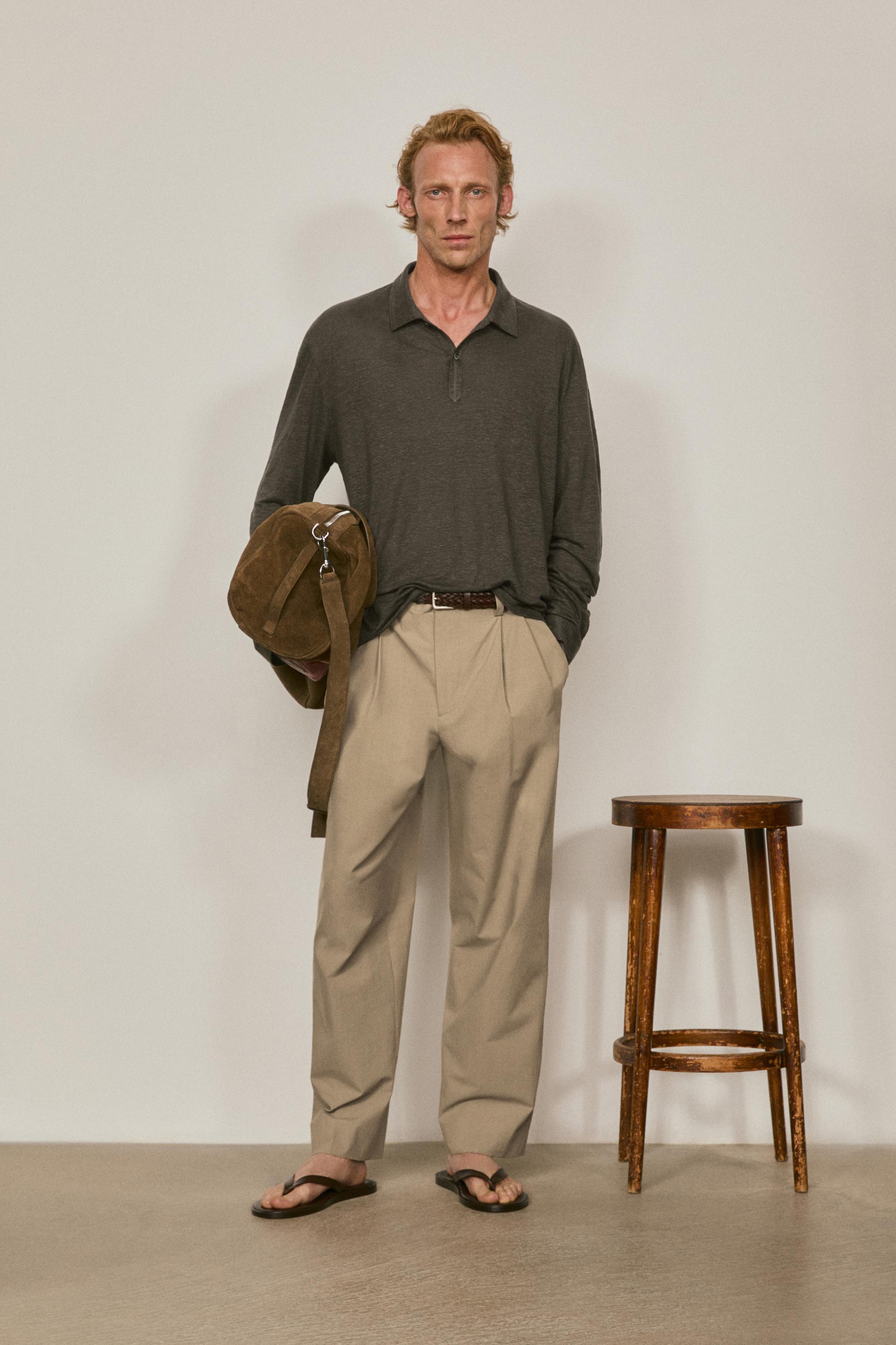 100% linen long sleeve polo shirt - LIMITED EDITION — KHAKI