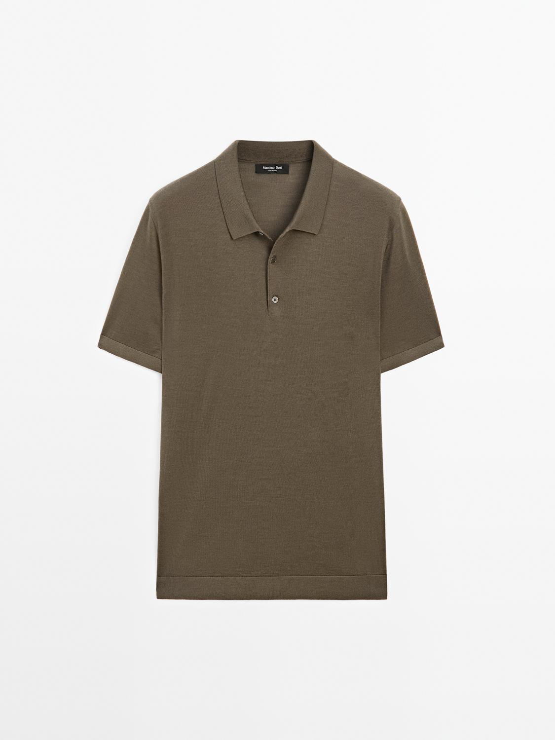 Massimo Dutti - Herre - Kortærmet Poloshirt I Strik Af Uldblanding - Kaki - S