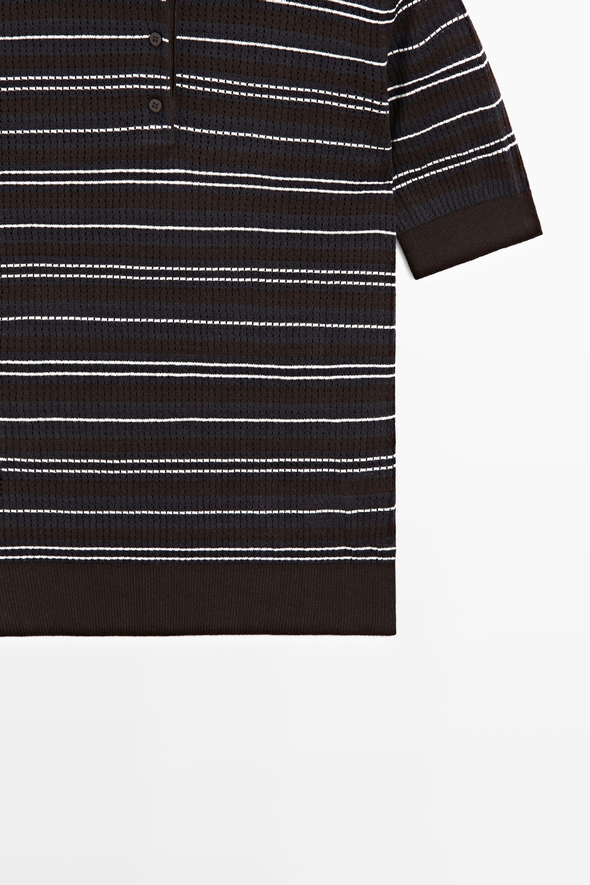 Cotton blend striped open-knit polo shirt — BLUE