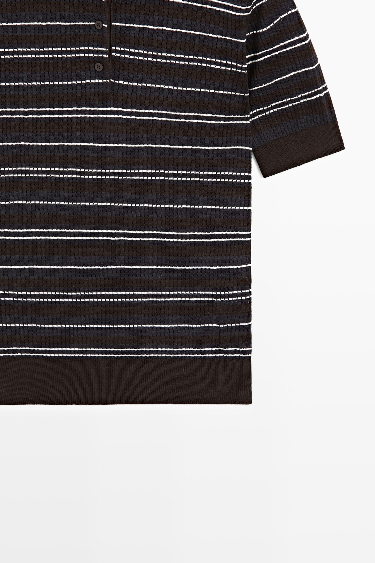 Cotton blend striped open-knit polo shirt — BLUE