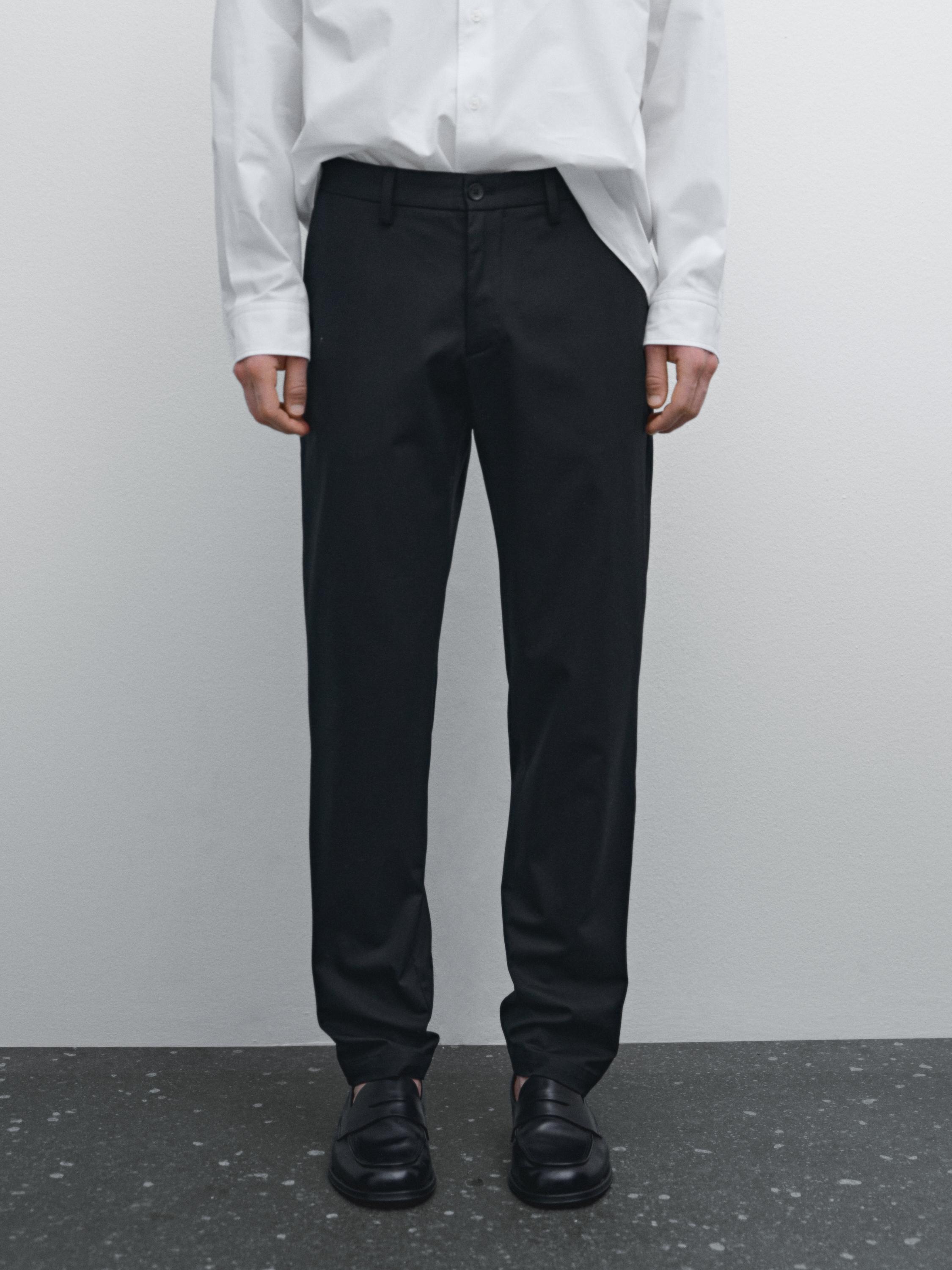Cotton blend slim fit trousers
