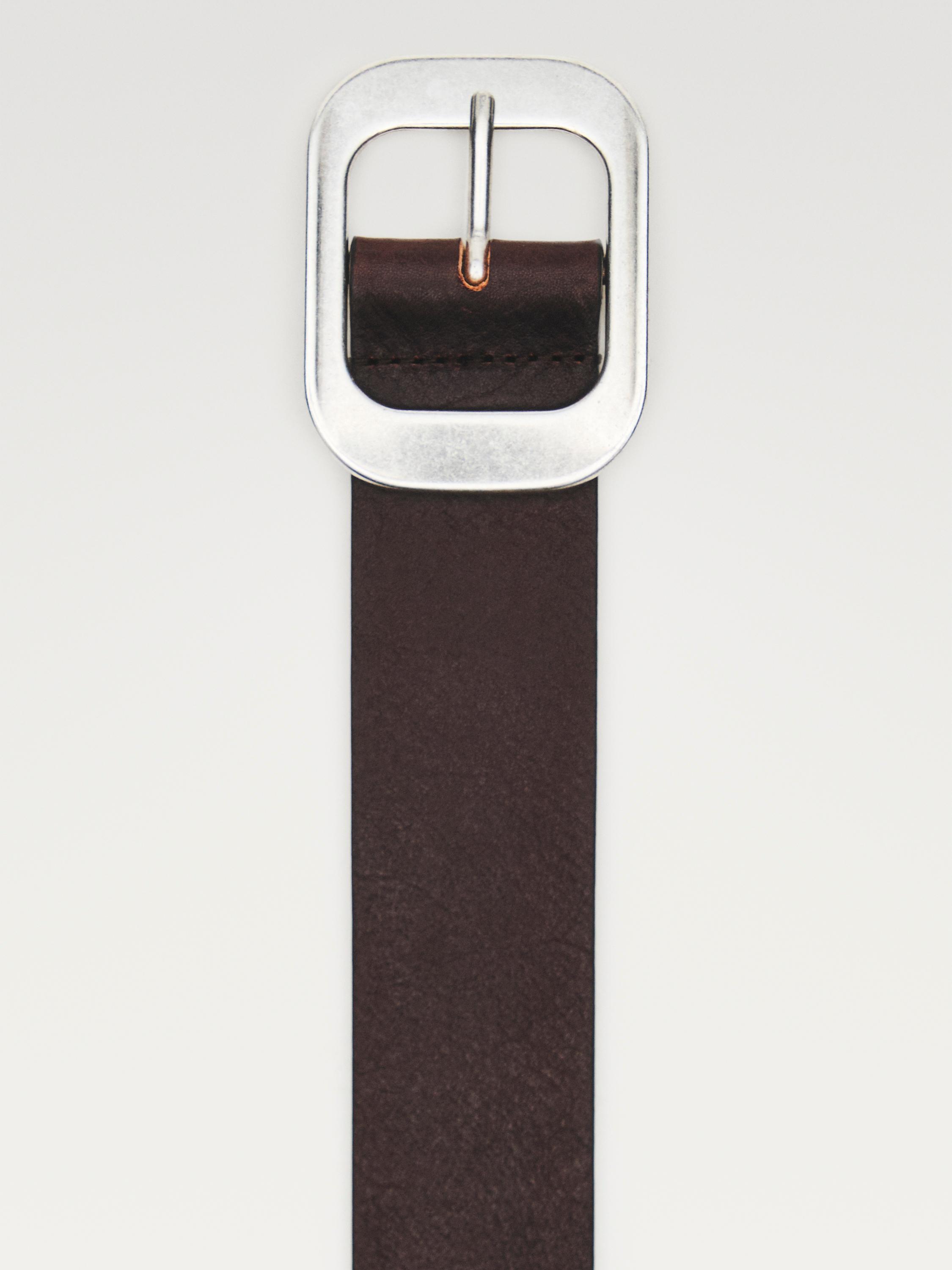 Nappa leather belt with rectangular buckle