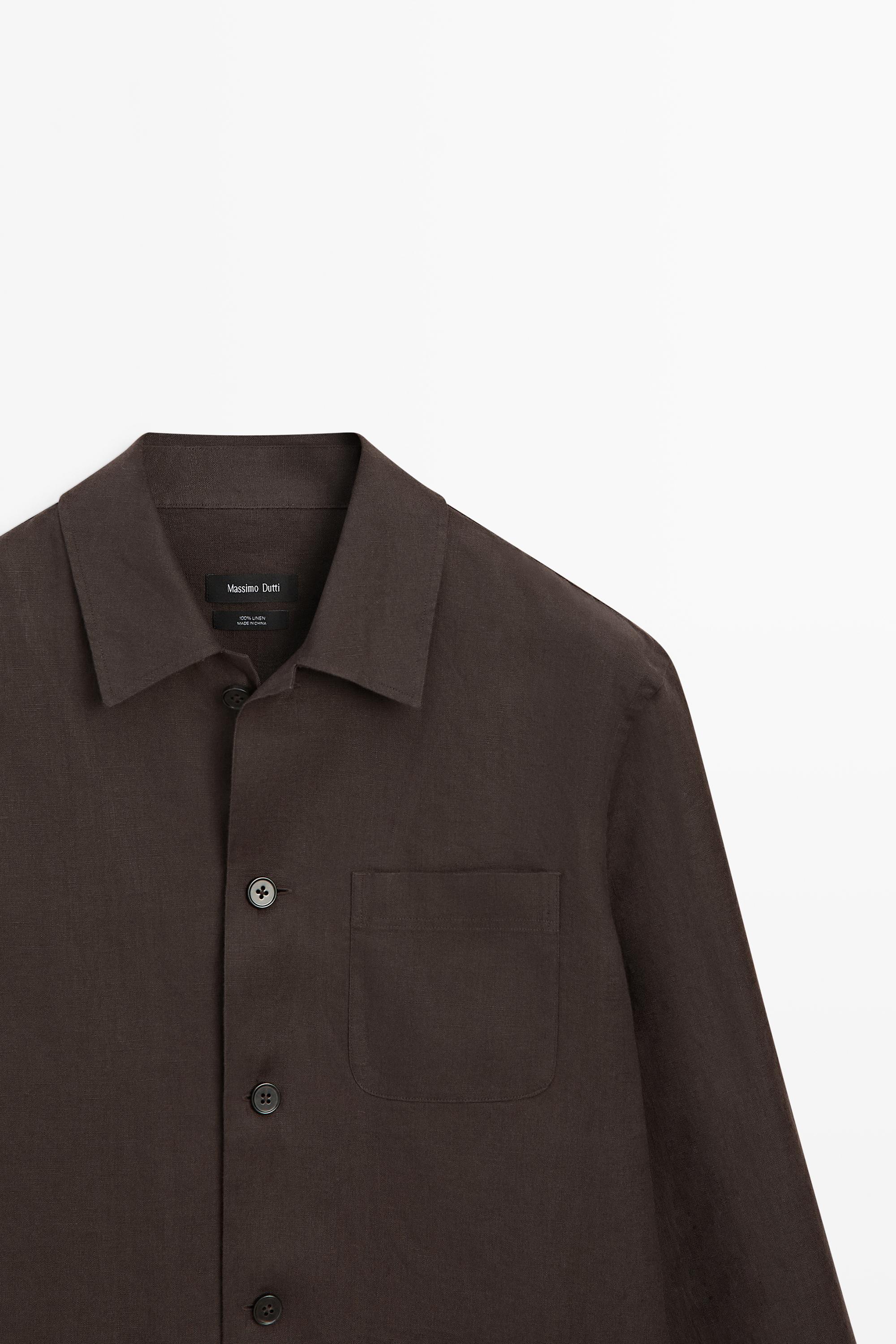 Linen total look overshirt with pocket details — BROWN