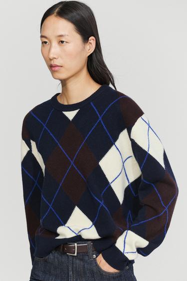100% wool knit sweater with argyle detail — NAVY BLUE 3