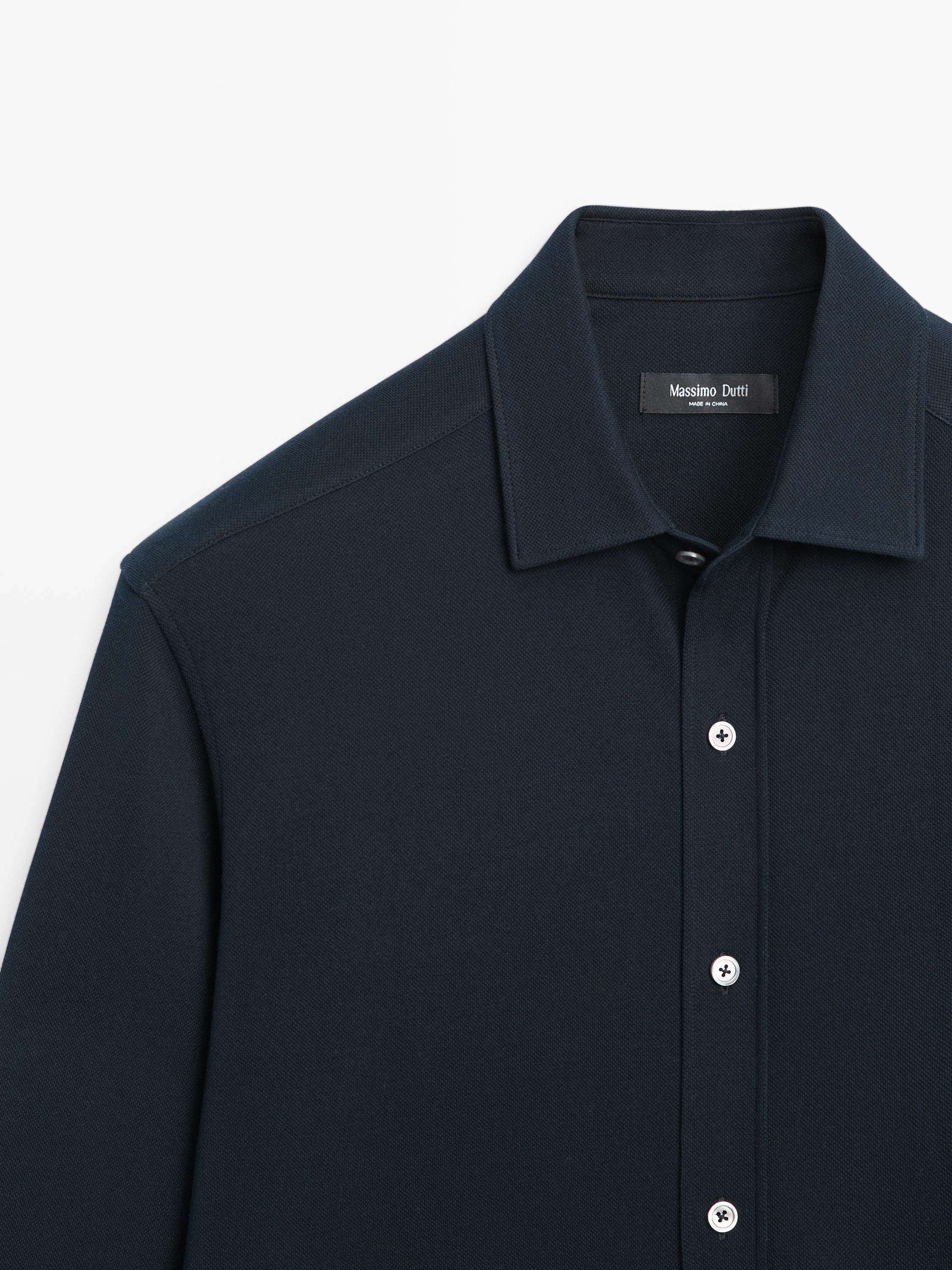 Regular fit melange shirt — NAVY BLUE