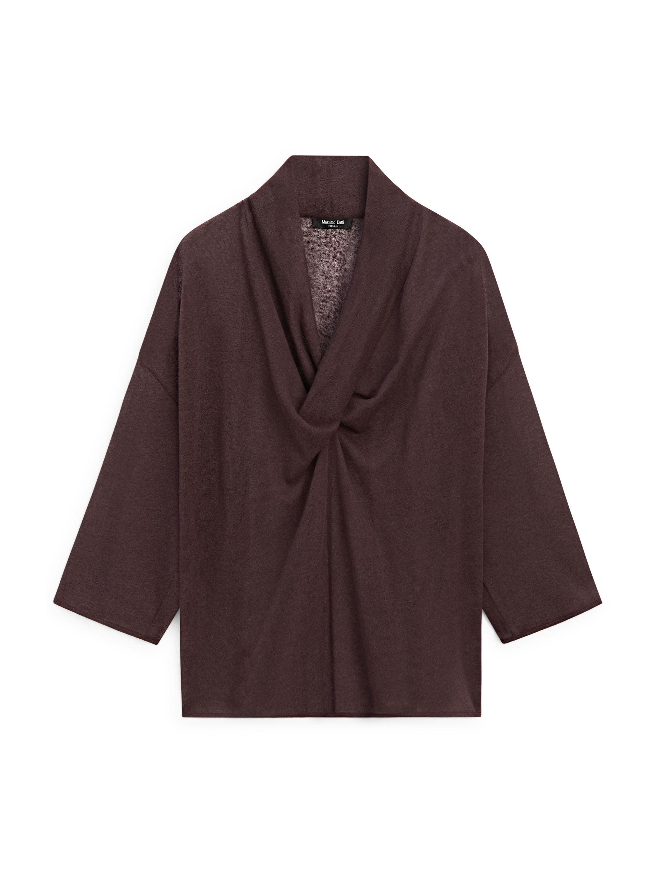 Linen blend shirt with cowl neckline — AUBERGINE