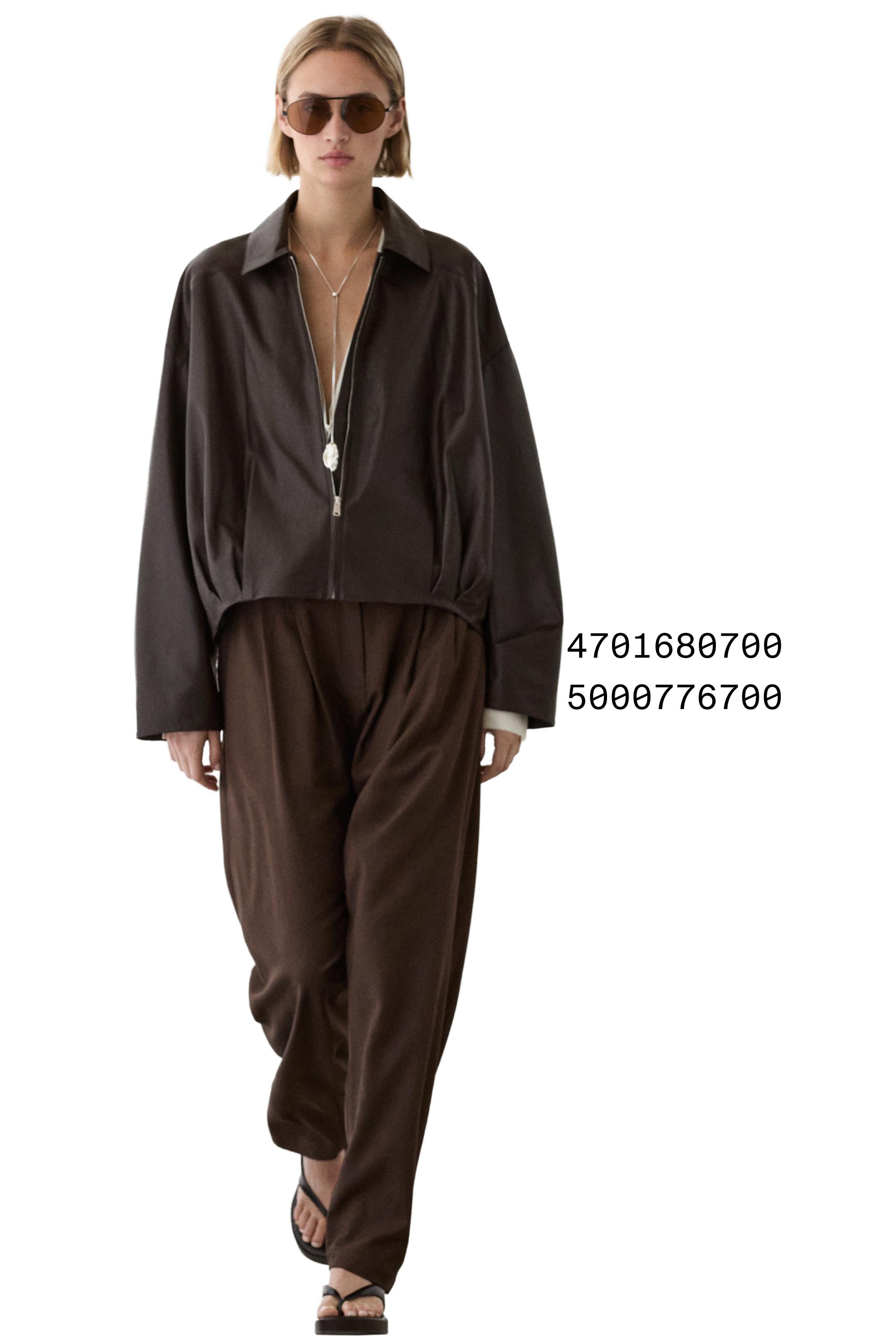 Nappa leather bomber jacket with pleat detail — BROWN