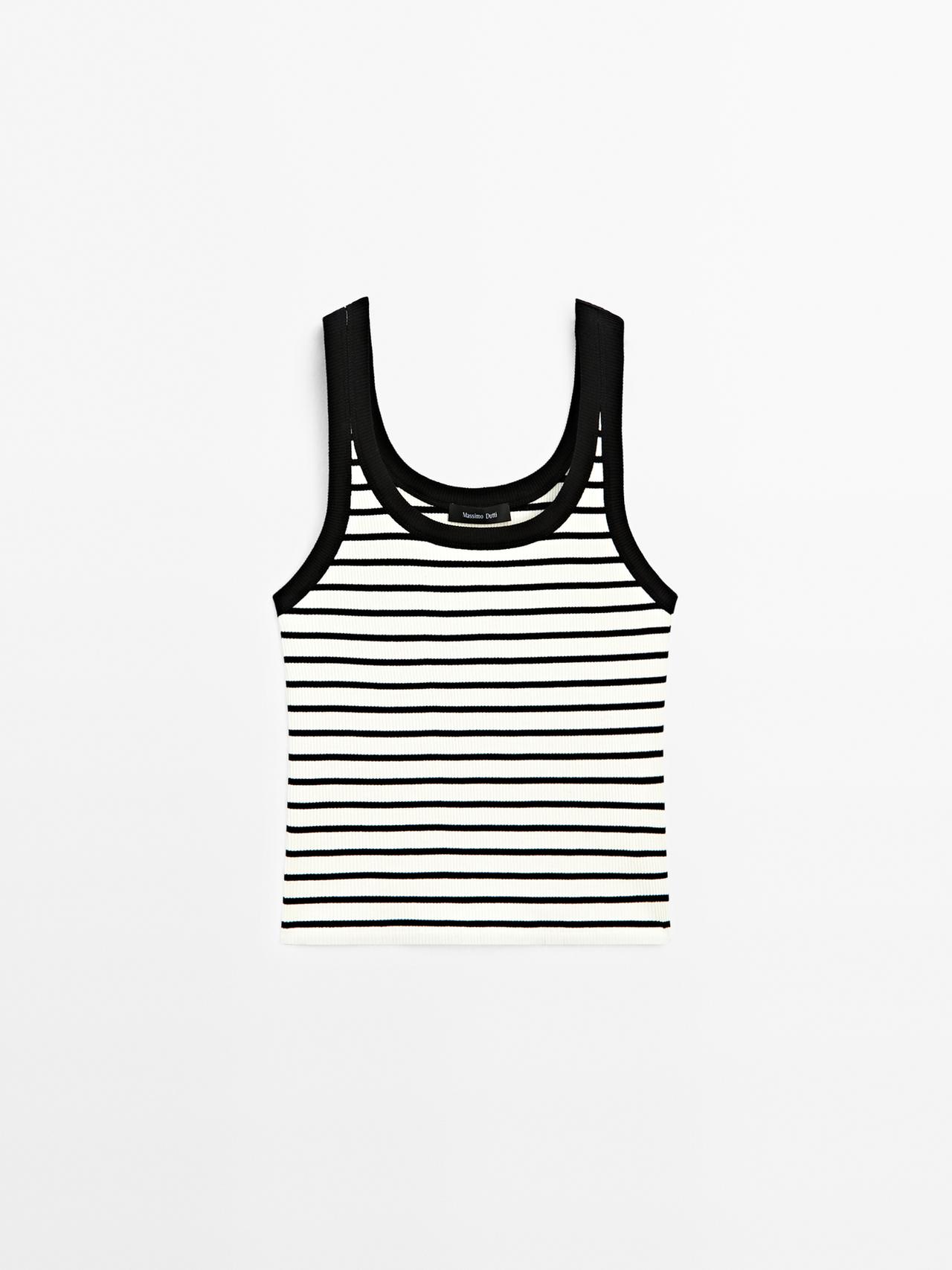 Massimo Dutti - Dame - Stribet Tanktop - Råhvid - Xl