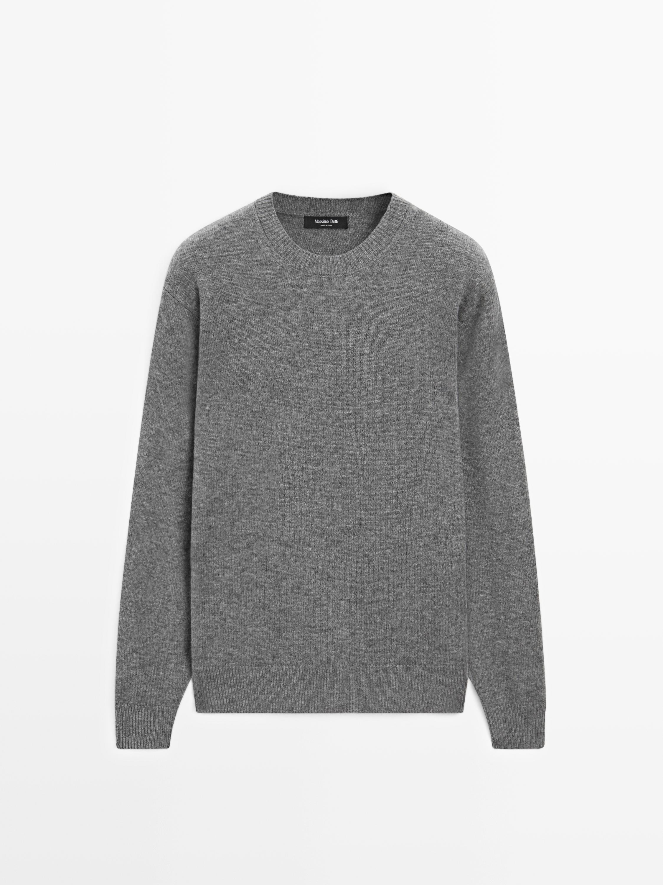 Wool blend crew neck knit sweater