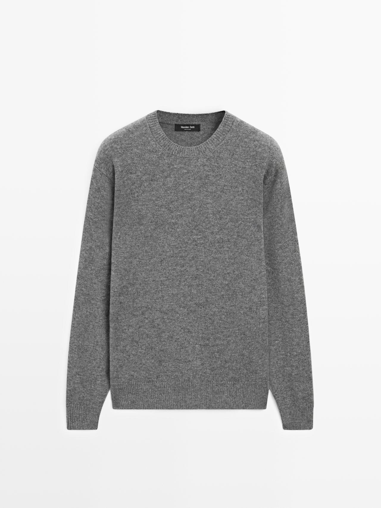 Massimo Dutti - Herre - Striktrøje I Uldblanding Med Rund Hals - Koksgrå - Xl