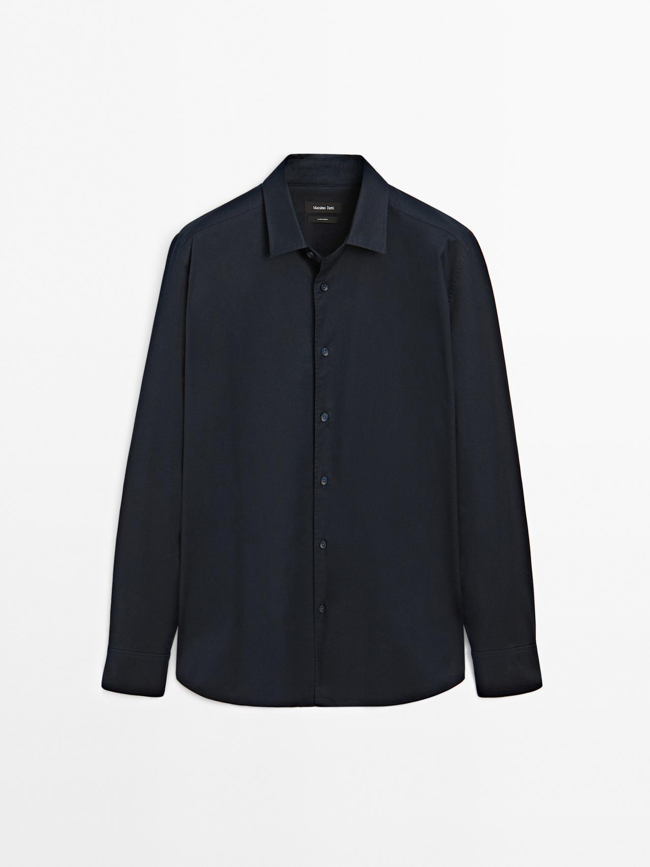 Massimo Dutti - Herre - Comfort Twill Skjorte - Marineblå - S