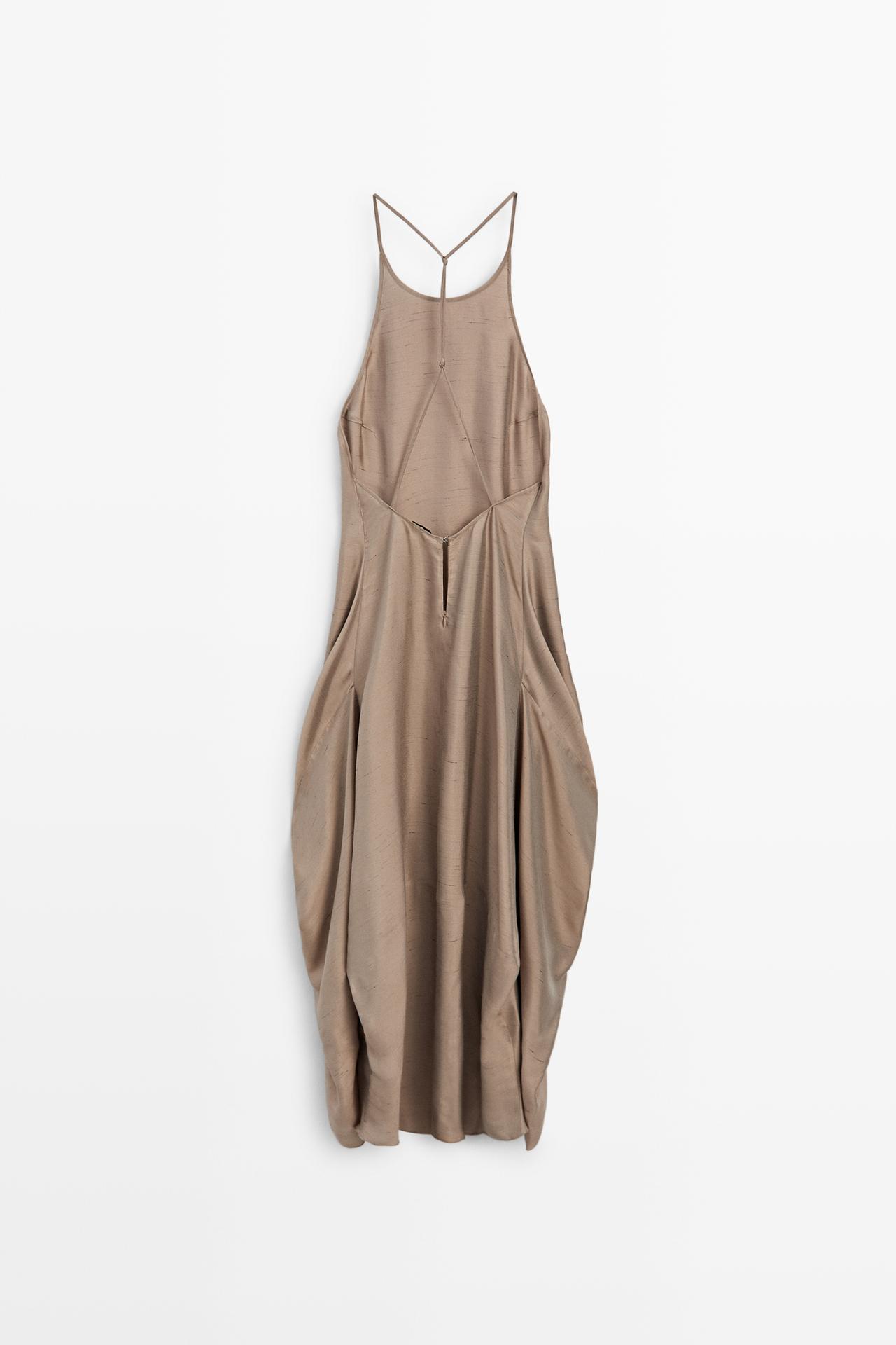 Satin halter flowing dress - STUDIO — BROWN