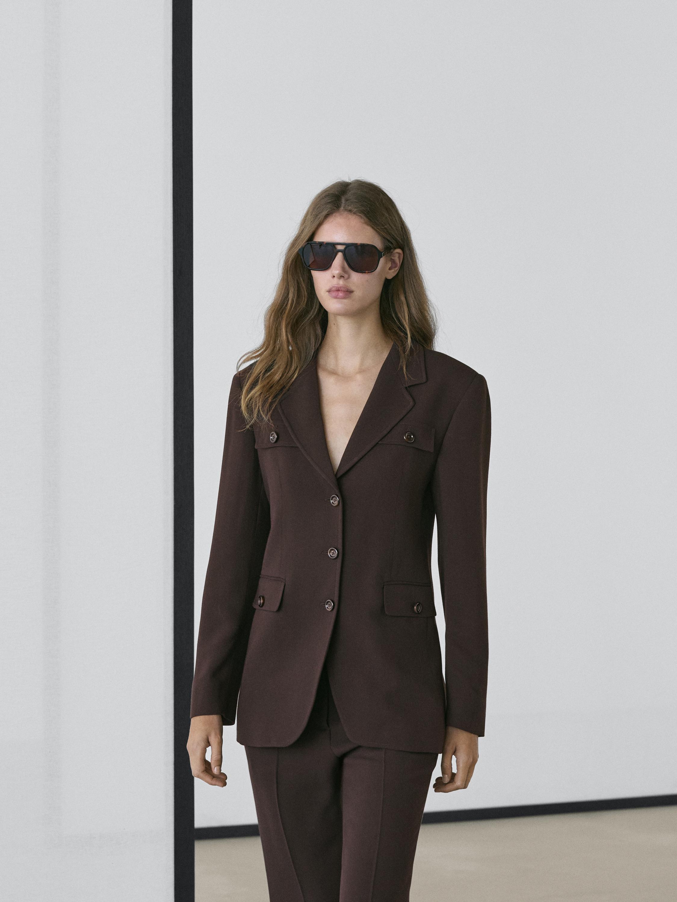 Blazer with pockets and lapel collar — Chocolate