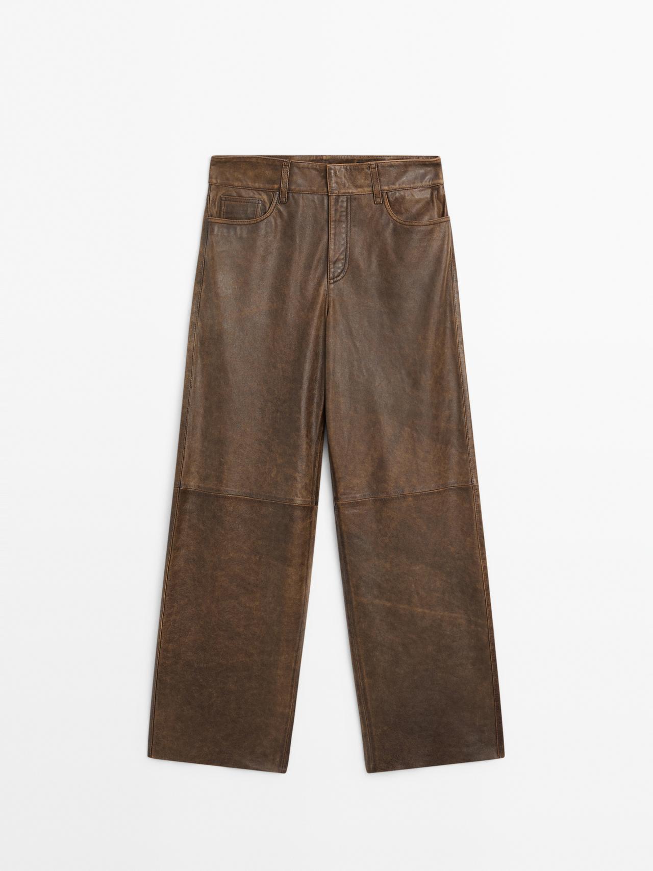 Massimo Dutti - Dame - Bukser I Nappaskind Med Slidt Look - Brun - M