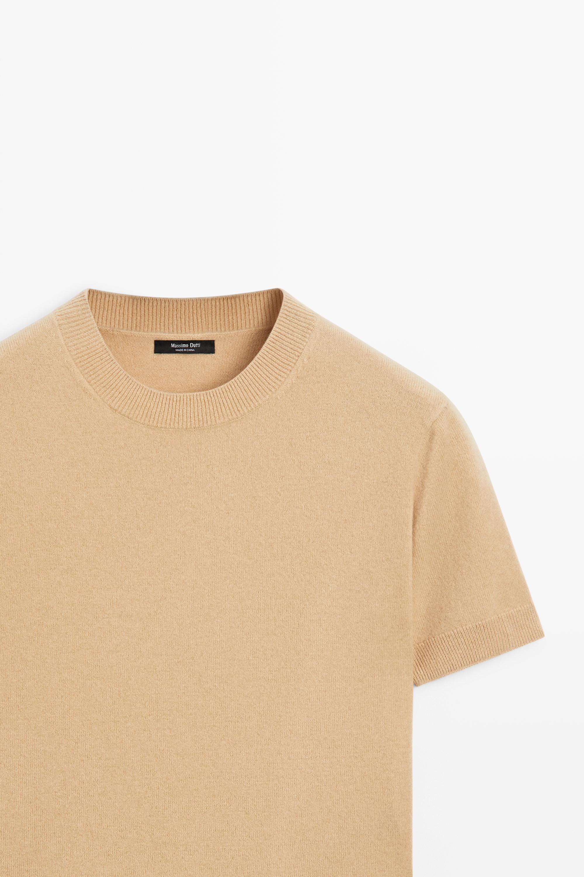 Wool blend short-sleeve knit sweater — CAMEL