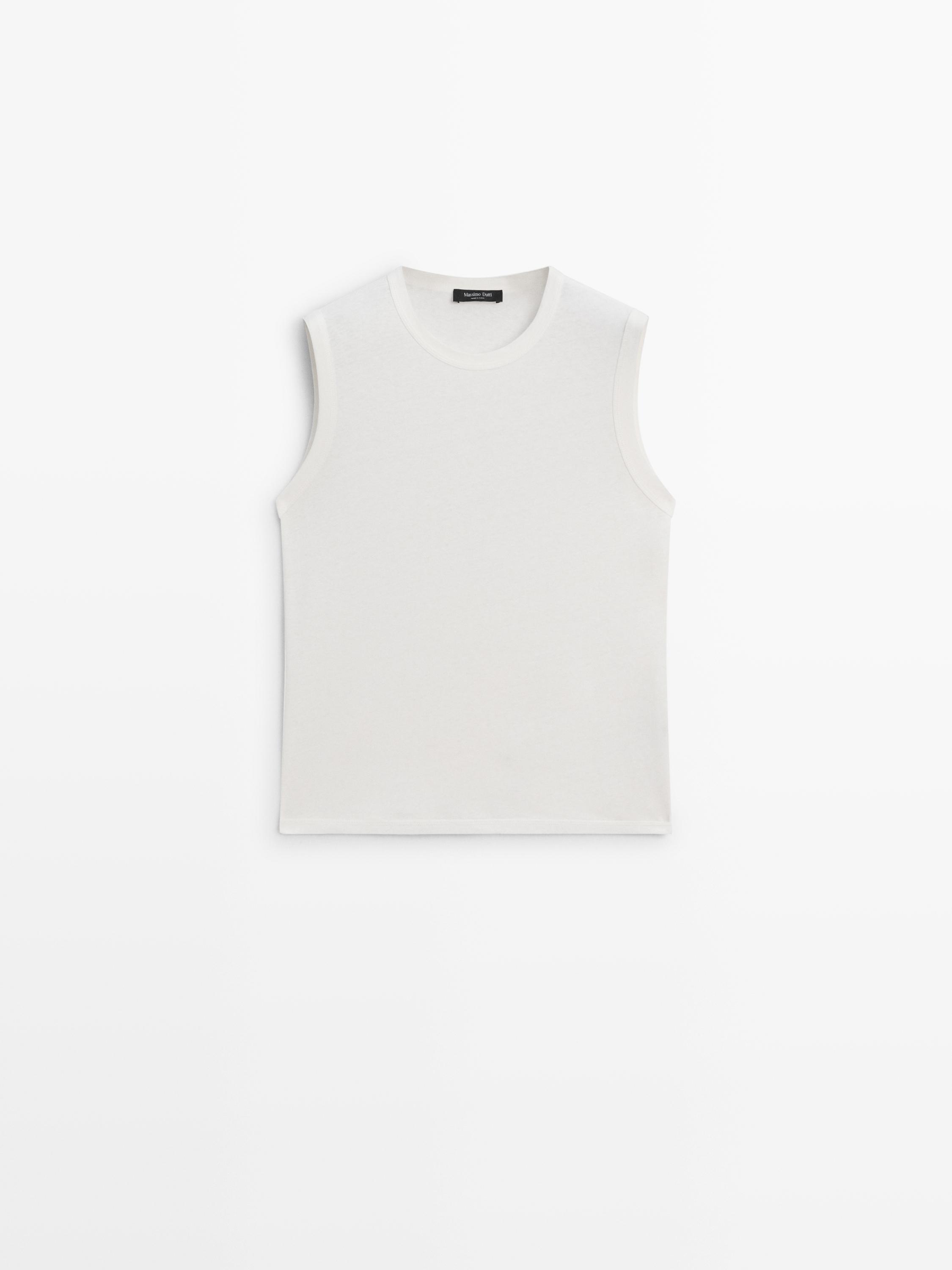 Sleeveless linen blend T-shirt — Off white