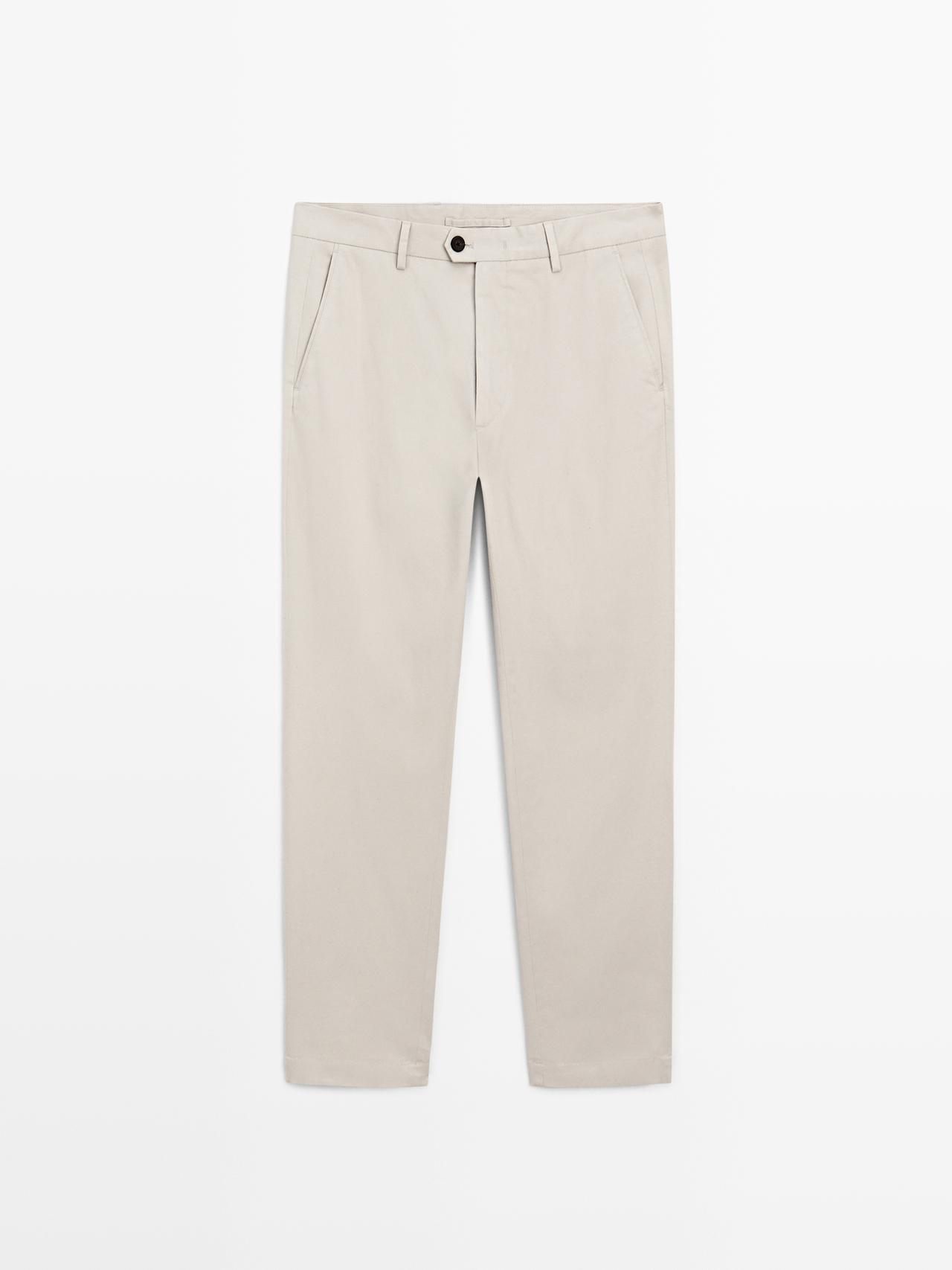 Massimo Dutti - Herre - Slim Fit Bukser Med Læg - Stenfarvet - 44