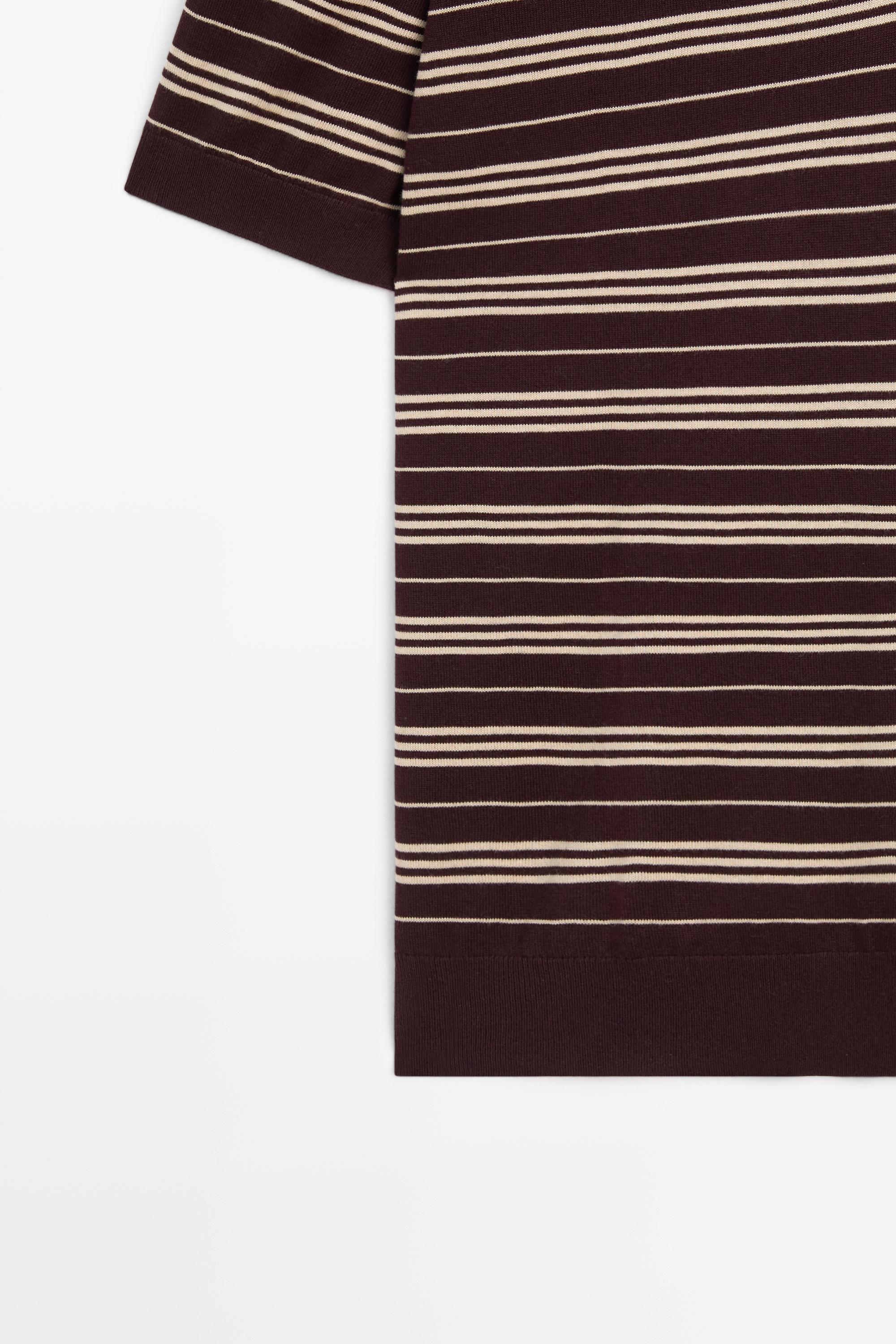 100% Cotton Striped Knit Polo Sweater — BURGUNDY