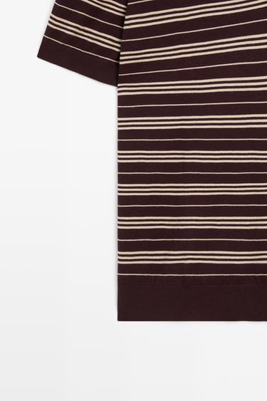 100% Cotton Striped Knit Polo Sweater — BURGUNDY 8
