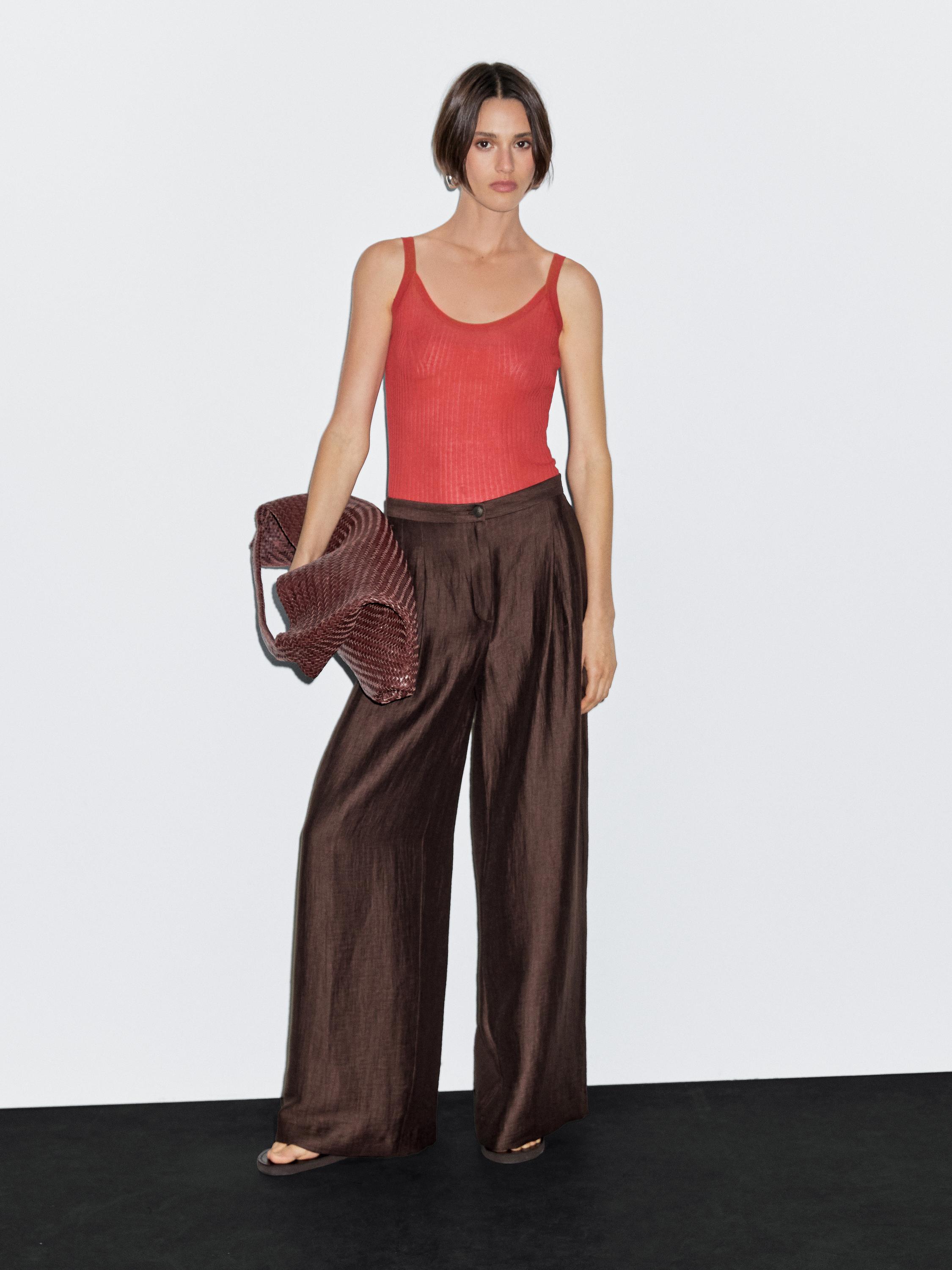 Wide-leg mid-rise crinkle trousers
