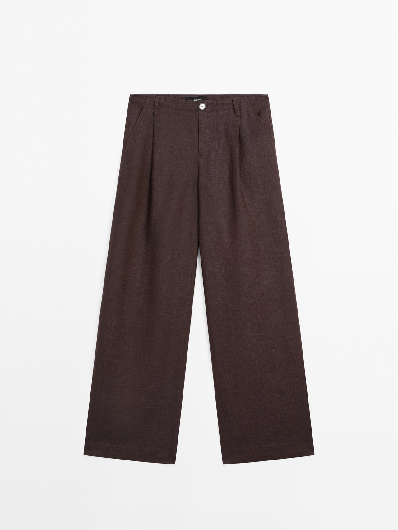 Massimo Dutti - Dame - Bukser I 100 % Hør Og Relaxed Fit - Violet - 38