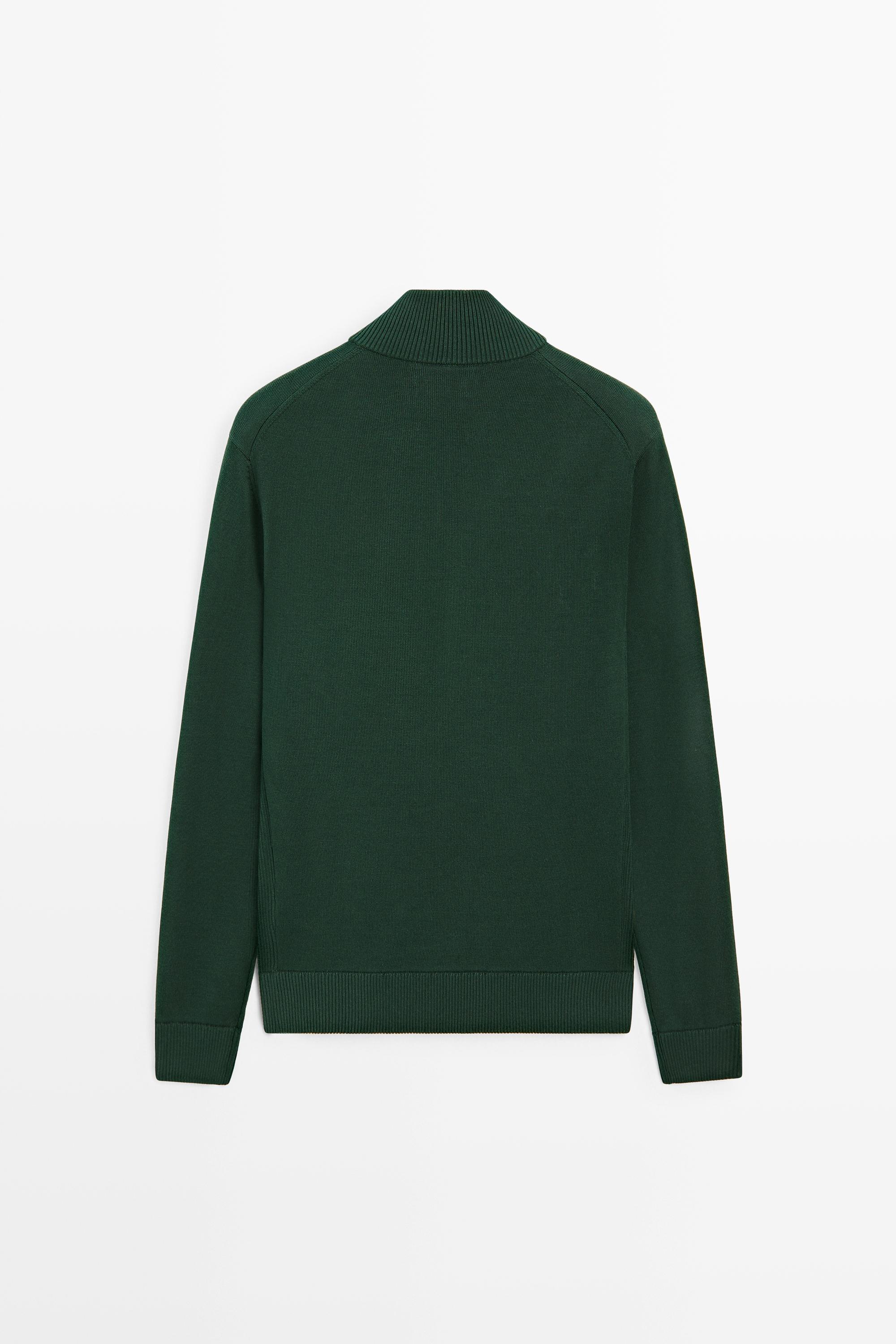 Mock neck zip knit sweater — KHAKI
