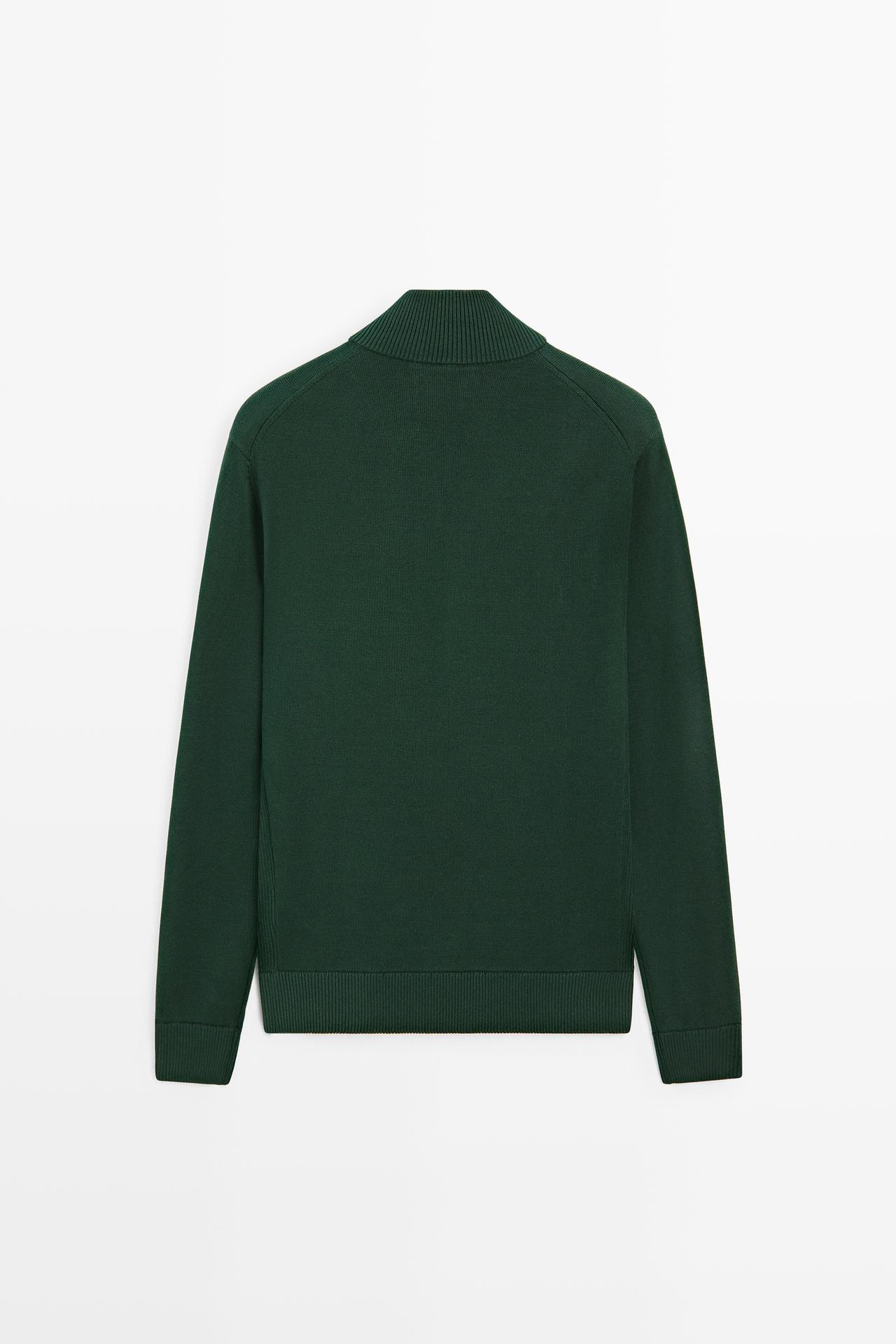 Mock neck zip knit sweater — KHAKI