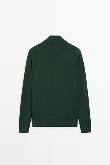 Mock neck zip knit sweater — KHAKI 6