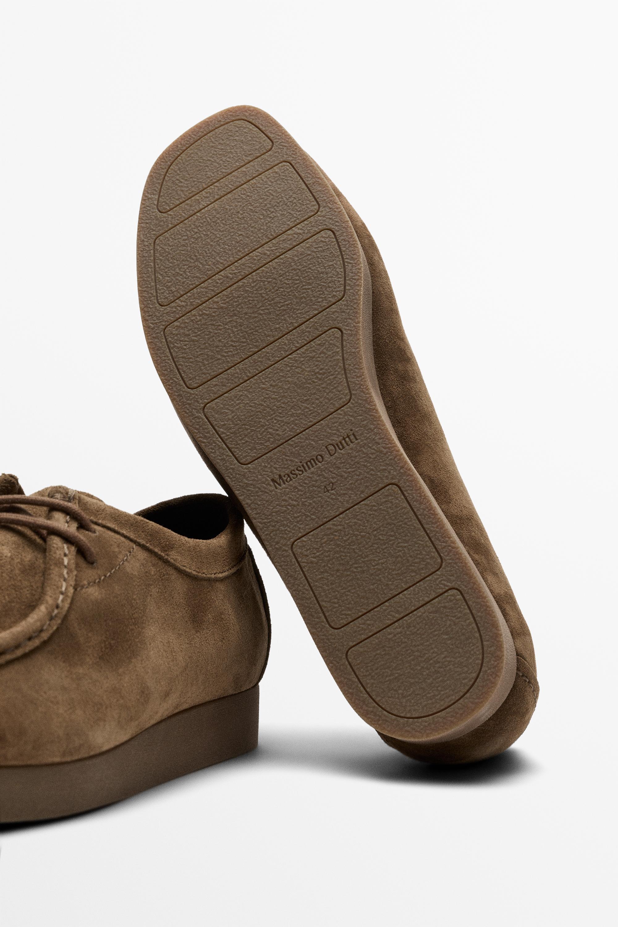 Split suede leather moc toe shoe — BROWN