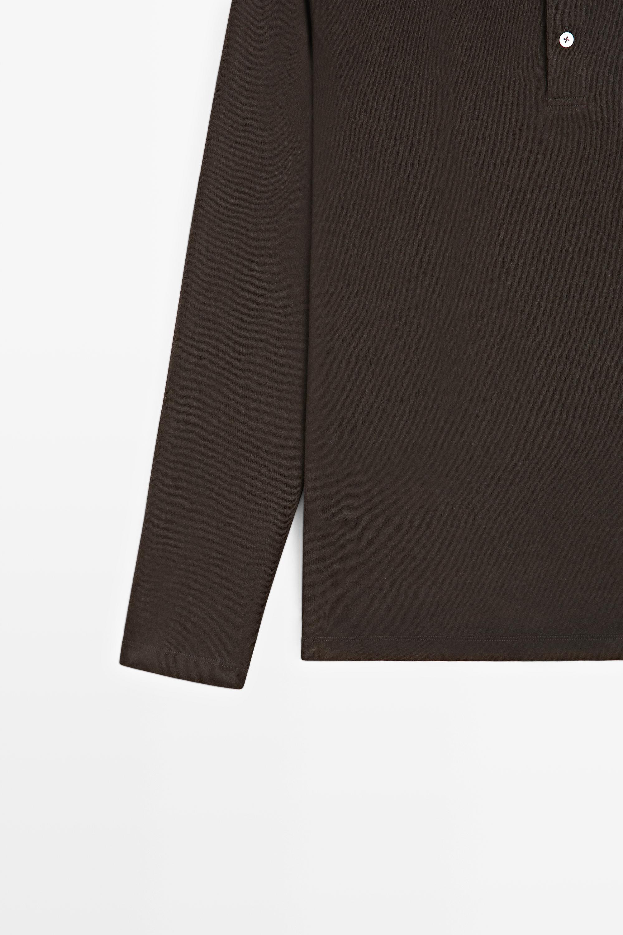 Long sleeve henley neck T-shirt — BROWN