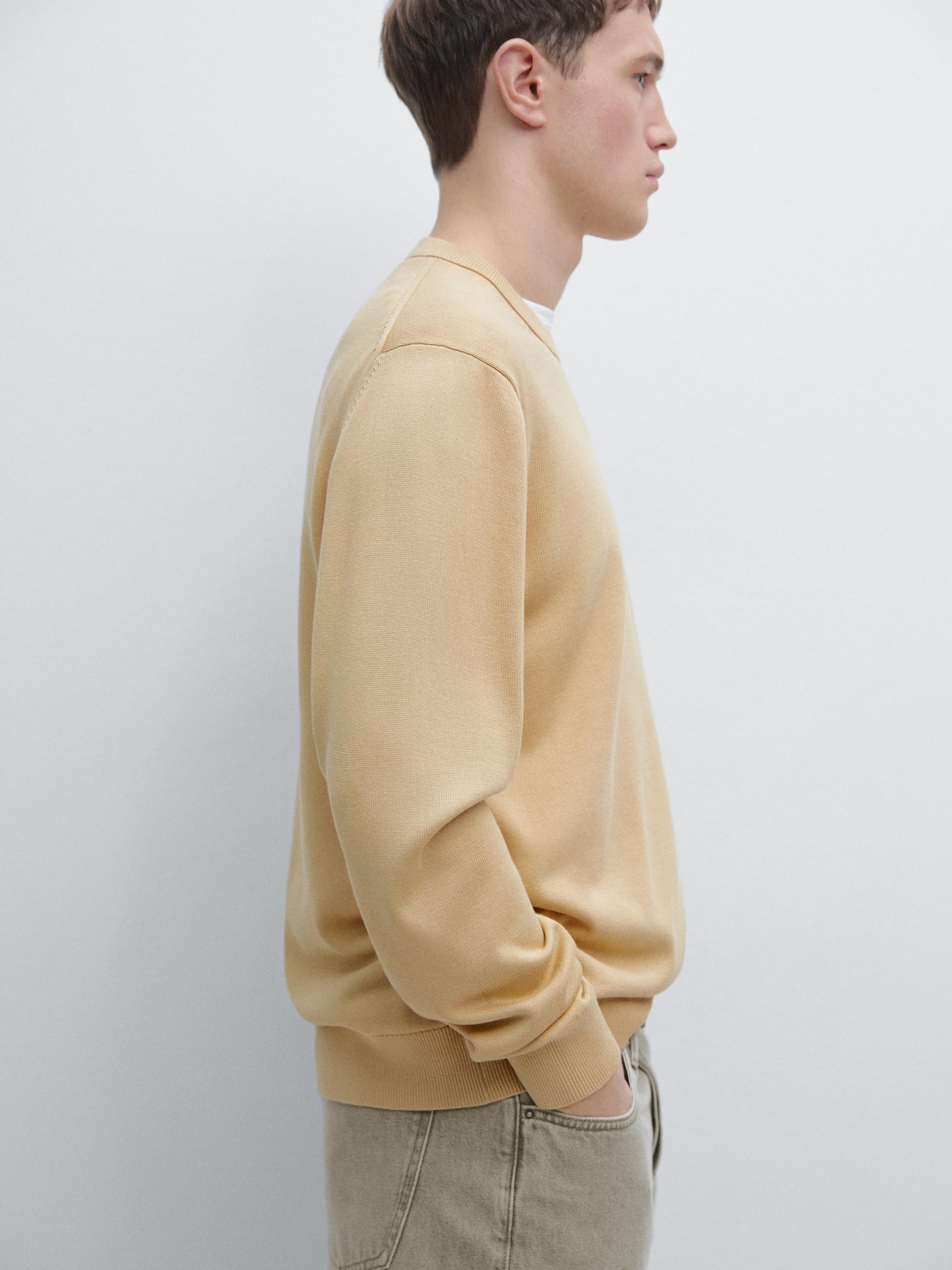 Cotton blend knit sweater — Sand beige