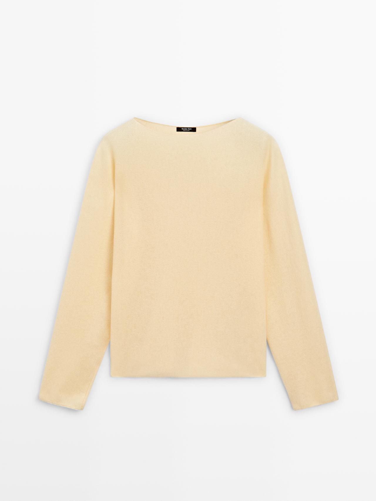 Massimo Dutti - Dame - Striktrøje Med Bådudskæring - Vanilje - M