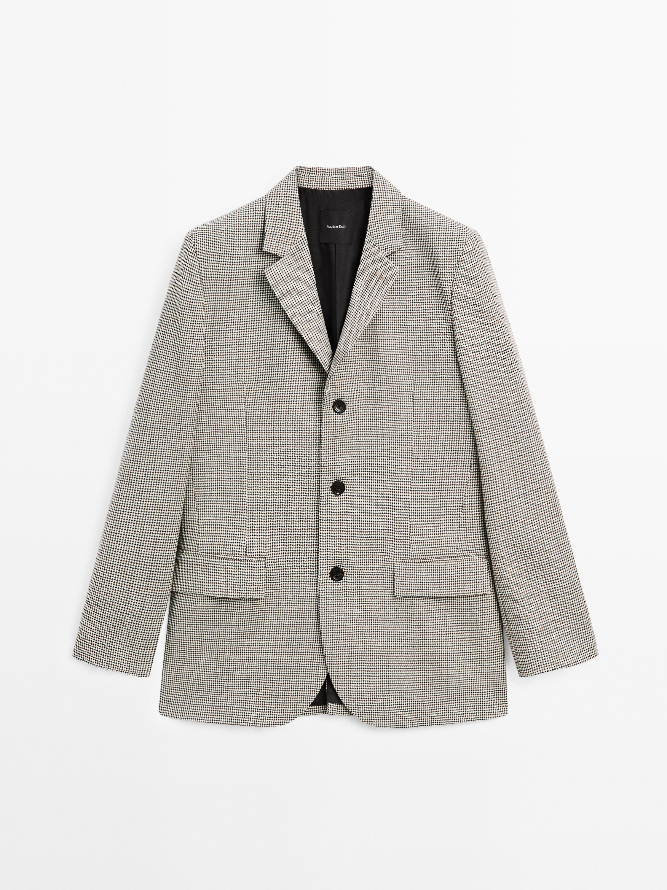 %100 yün kazayağı desenli blazer