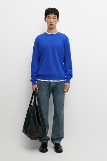 Cotton blend knit sweater — Blue 1