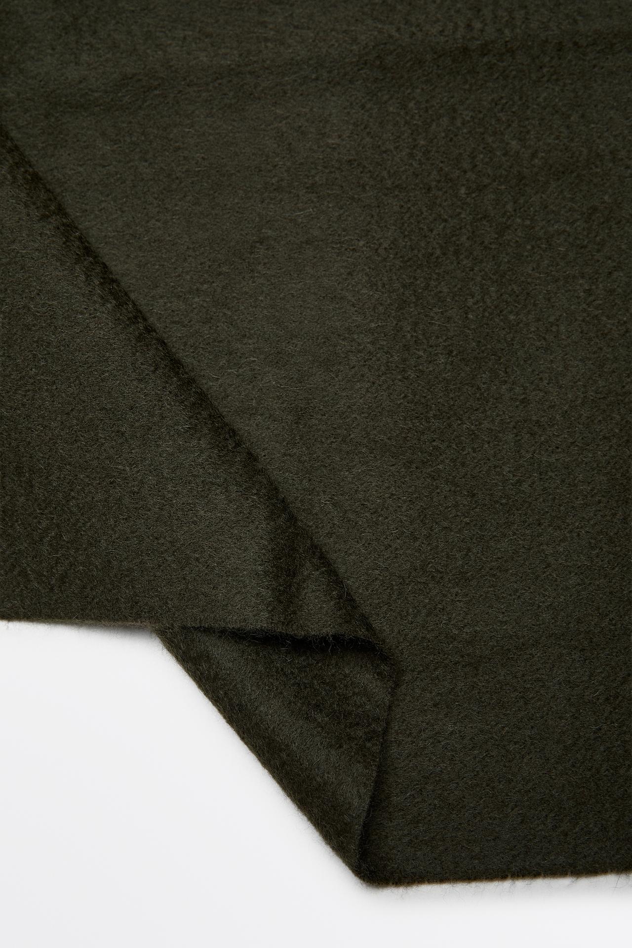 Wool blend scarf with fringing — KHAKI