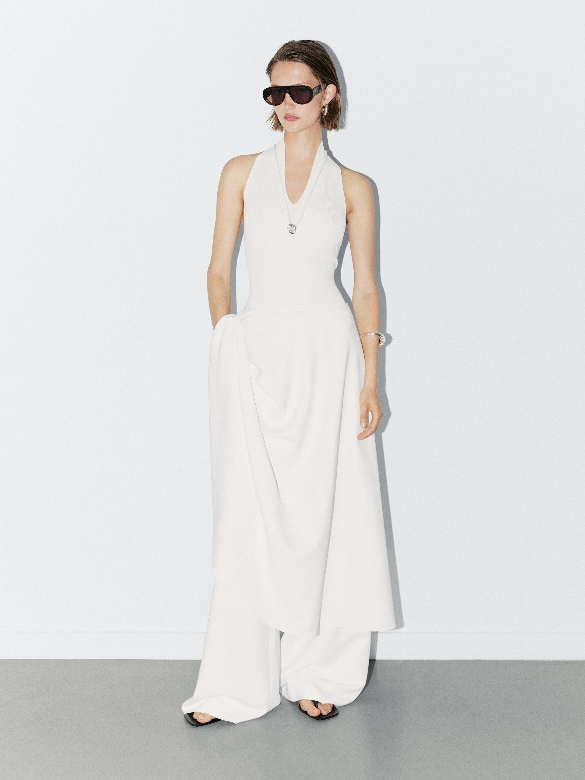 Body En Maille À Encolure Américaine En V - Studio - Blanc - M - Massimo Dutti - Femme