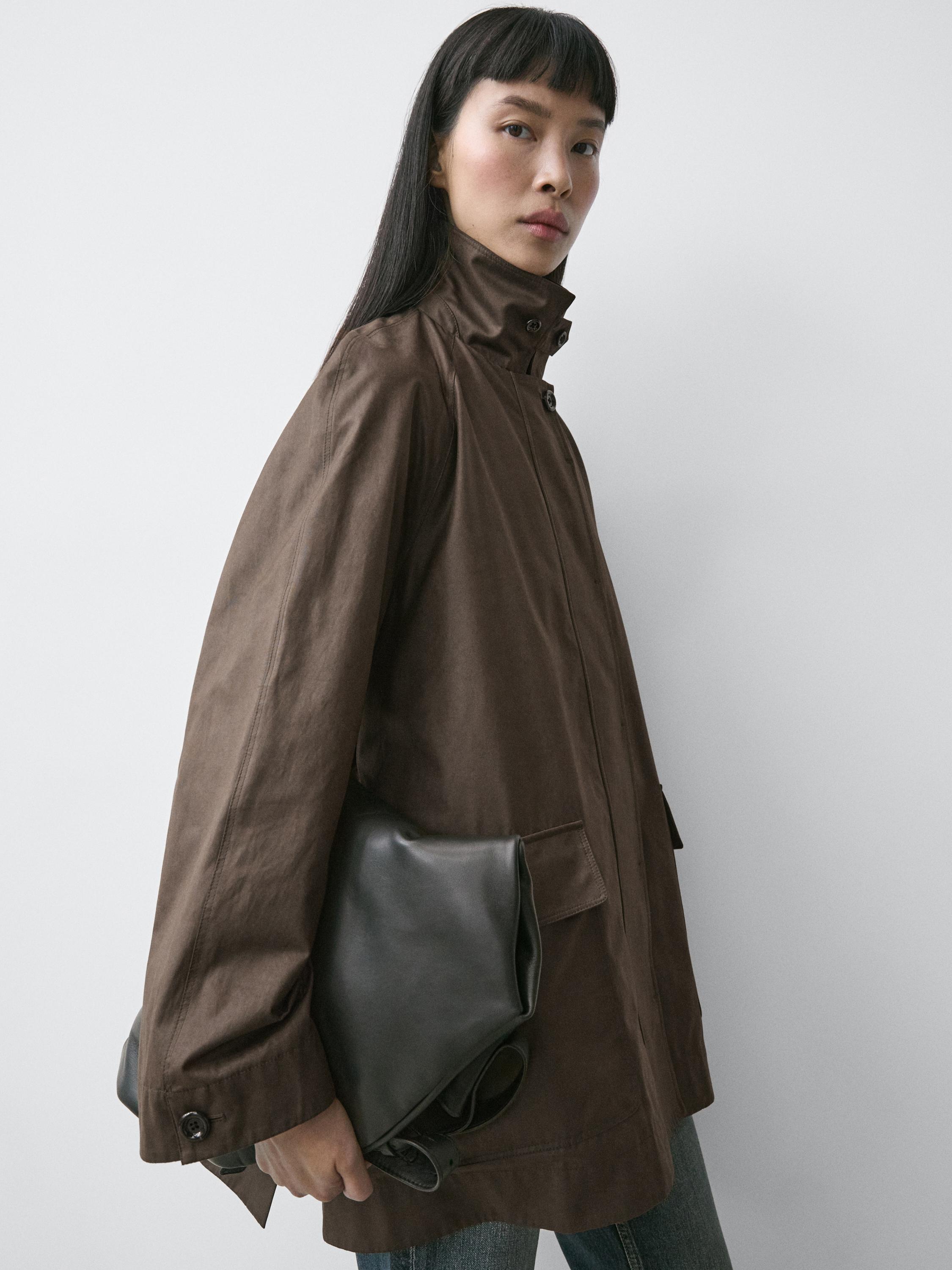 Long parka with pocket details — MOLE BROWN