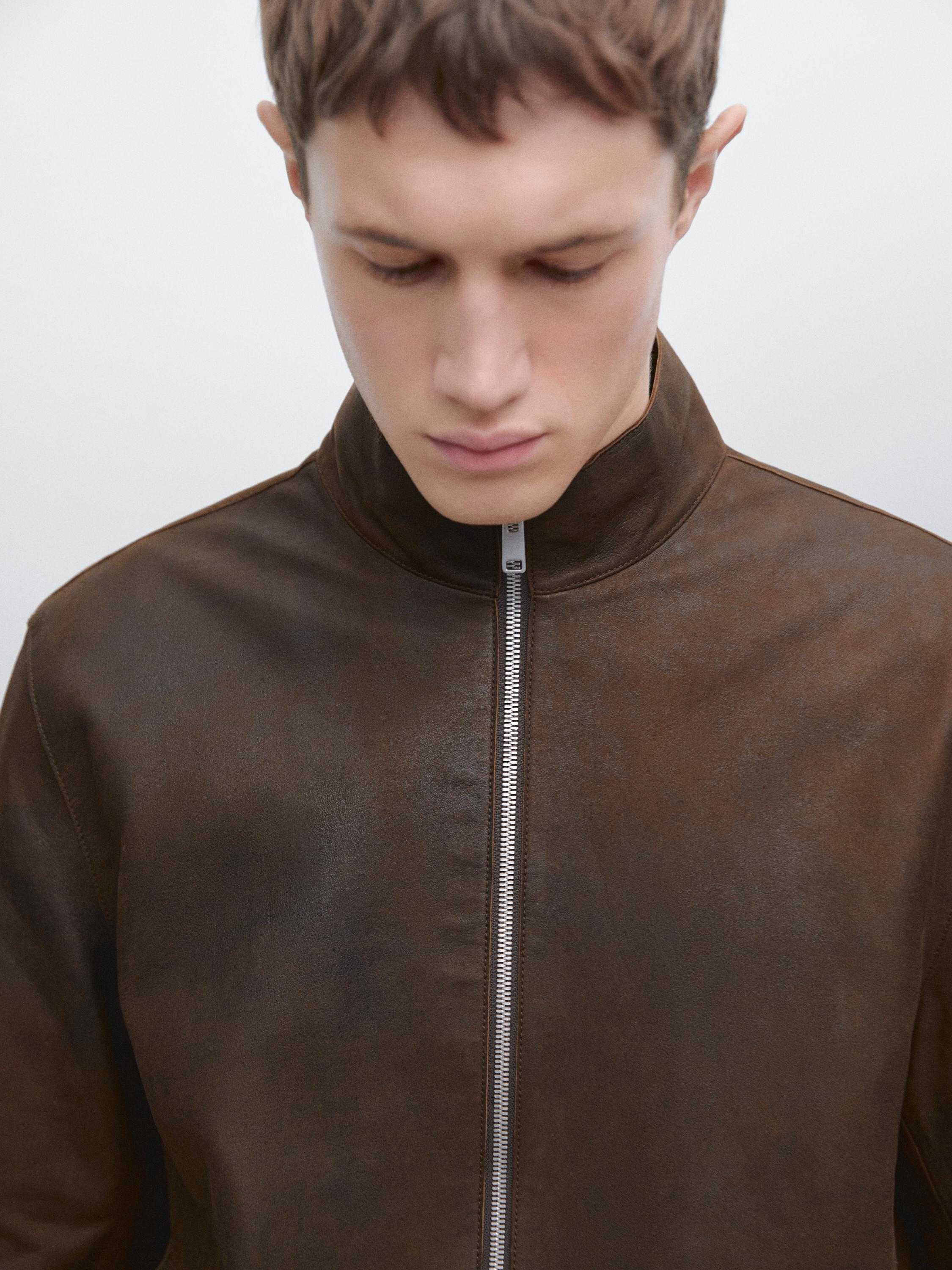 Napped suede leather jacket — BROWN