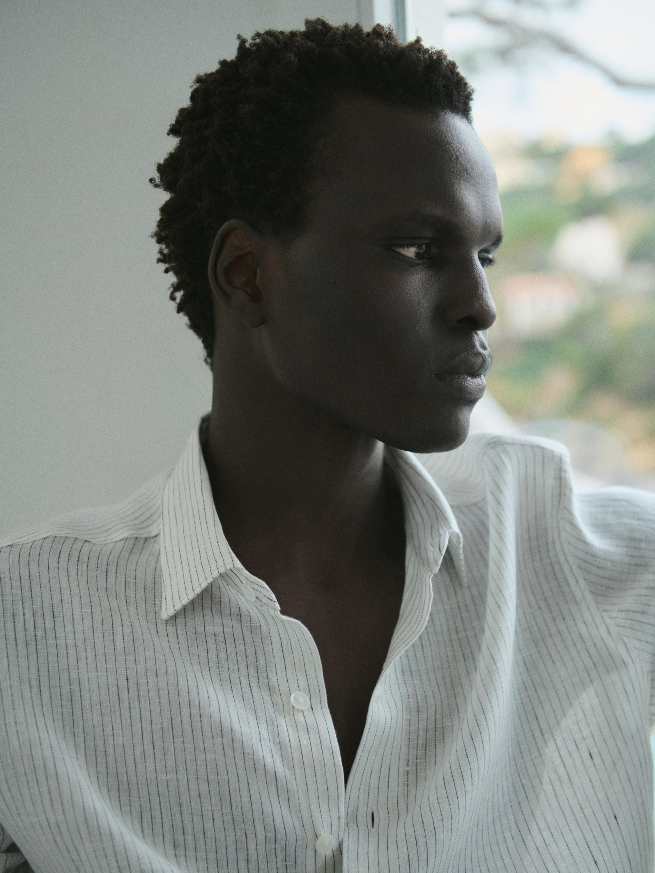 Regular fit striped linen shirt — WHITE