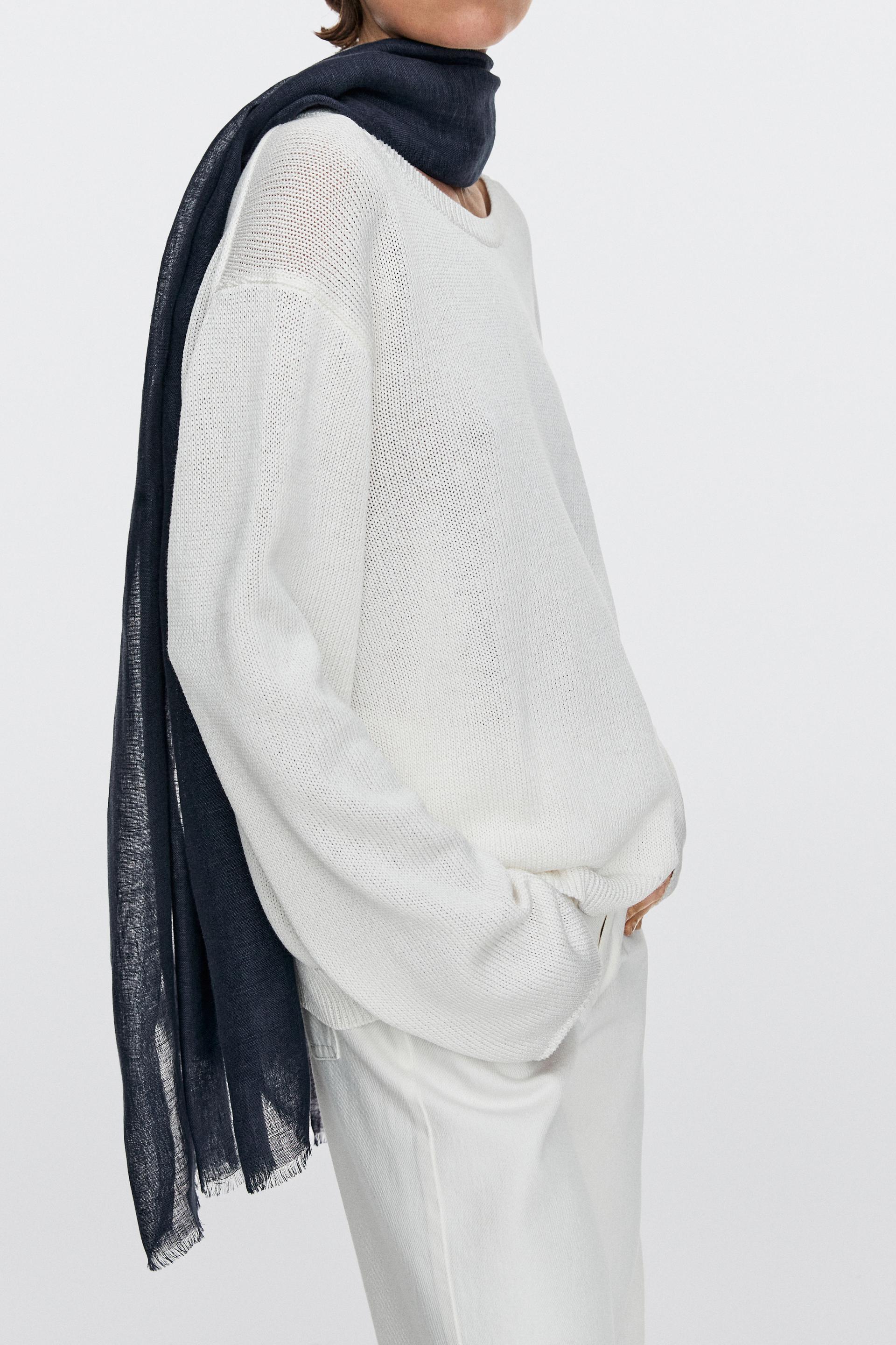 Foulard Uni 100 % Lin - Bleu Marine - 01 - Massimo Dutti - Femme
