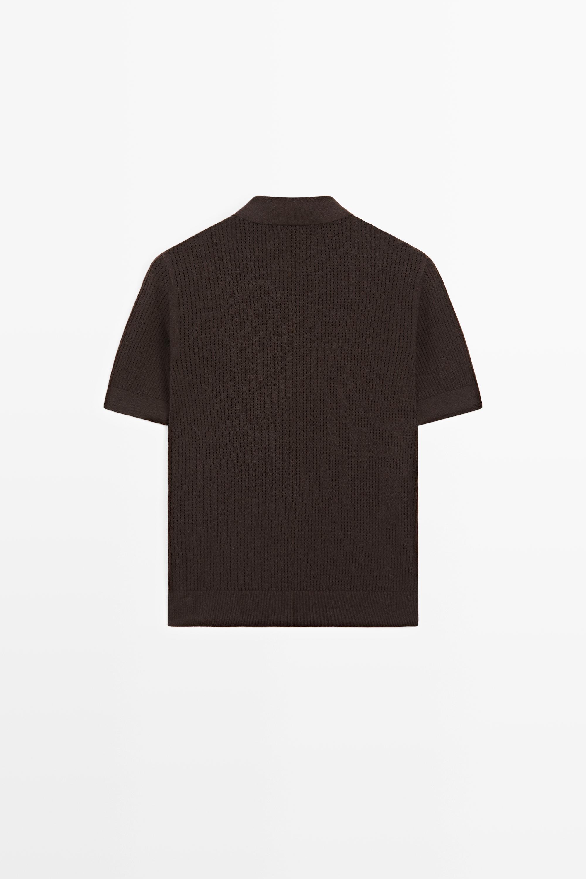 Cotton blend open-knit polo shirt — BROWN