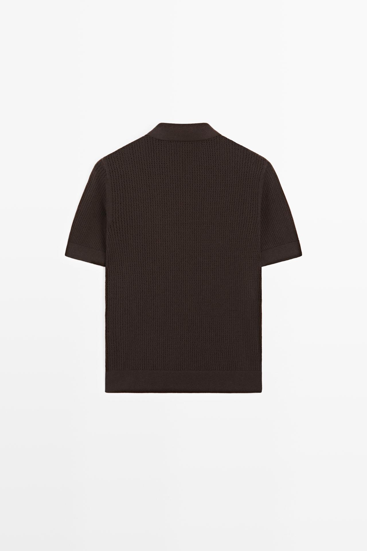 Cotton blend open-knit polo shirt — BROWN