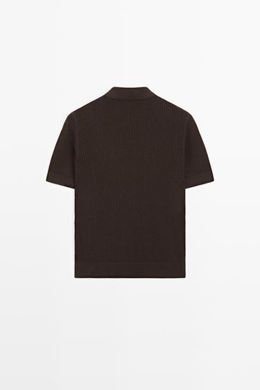 Cotton blend open-knit polo shirt — BROWN 6