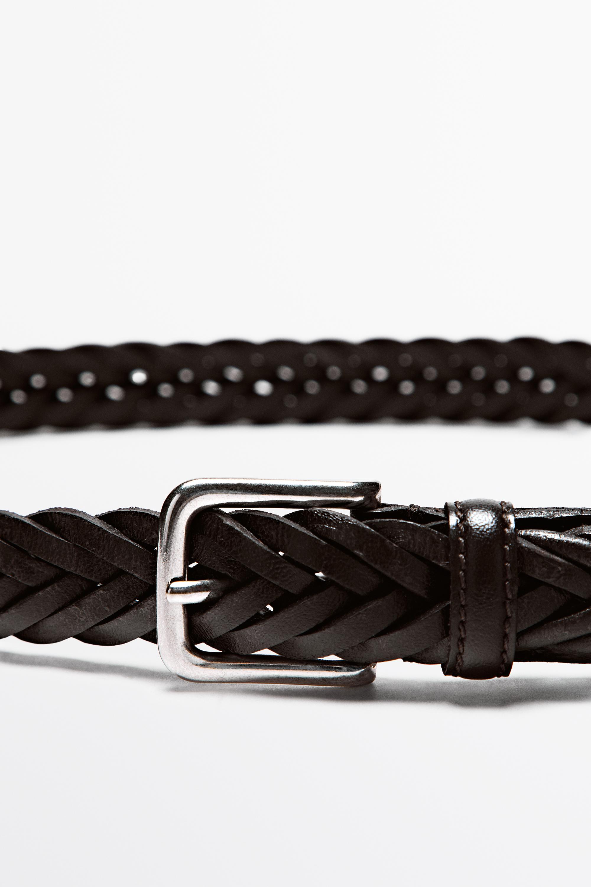 Braided leather belt — BROWN