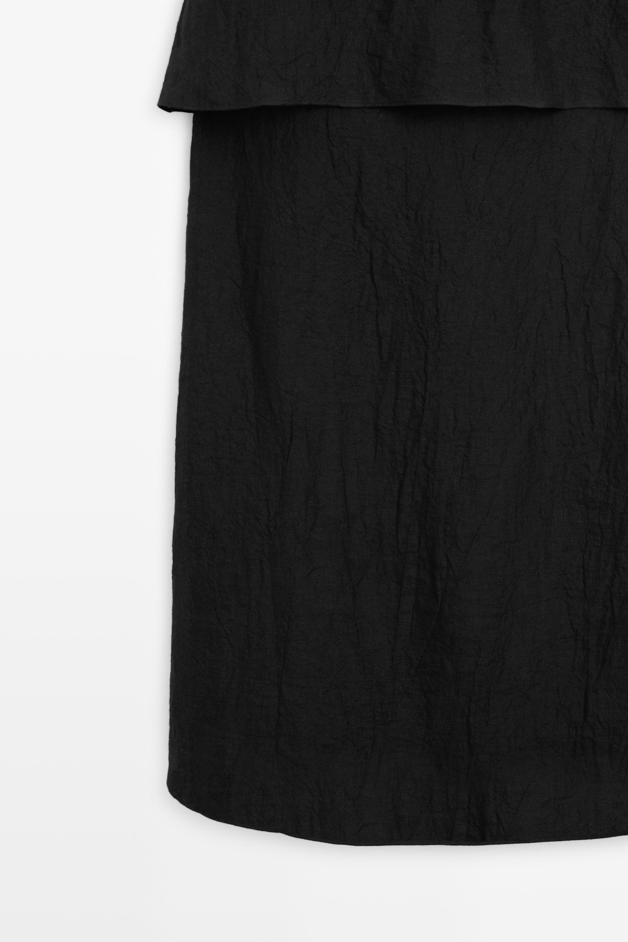 Flowing strappy 100% linen dress — BLACK