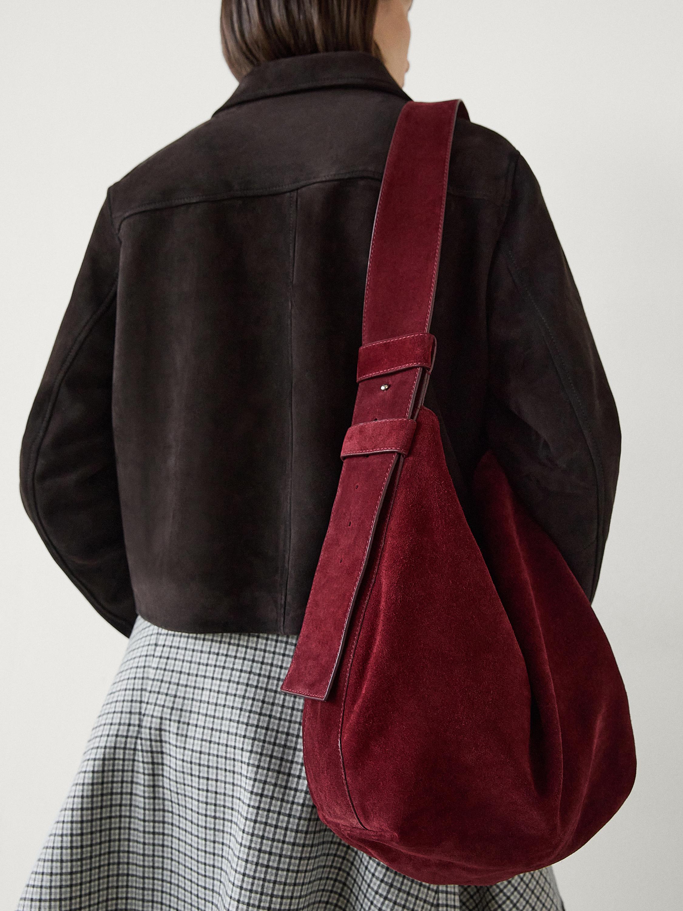 Split suede shoulder bag