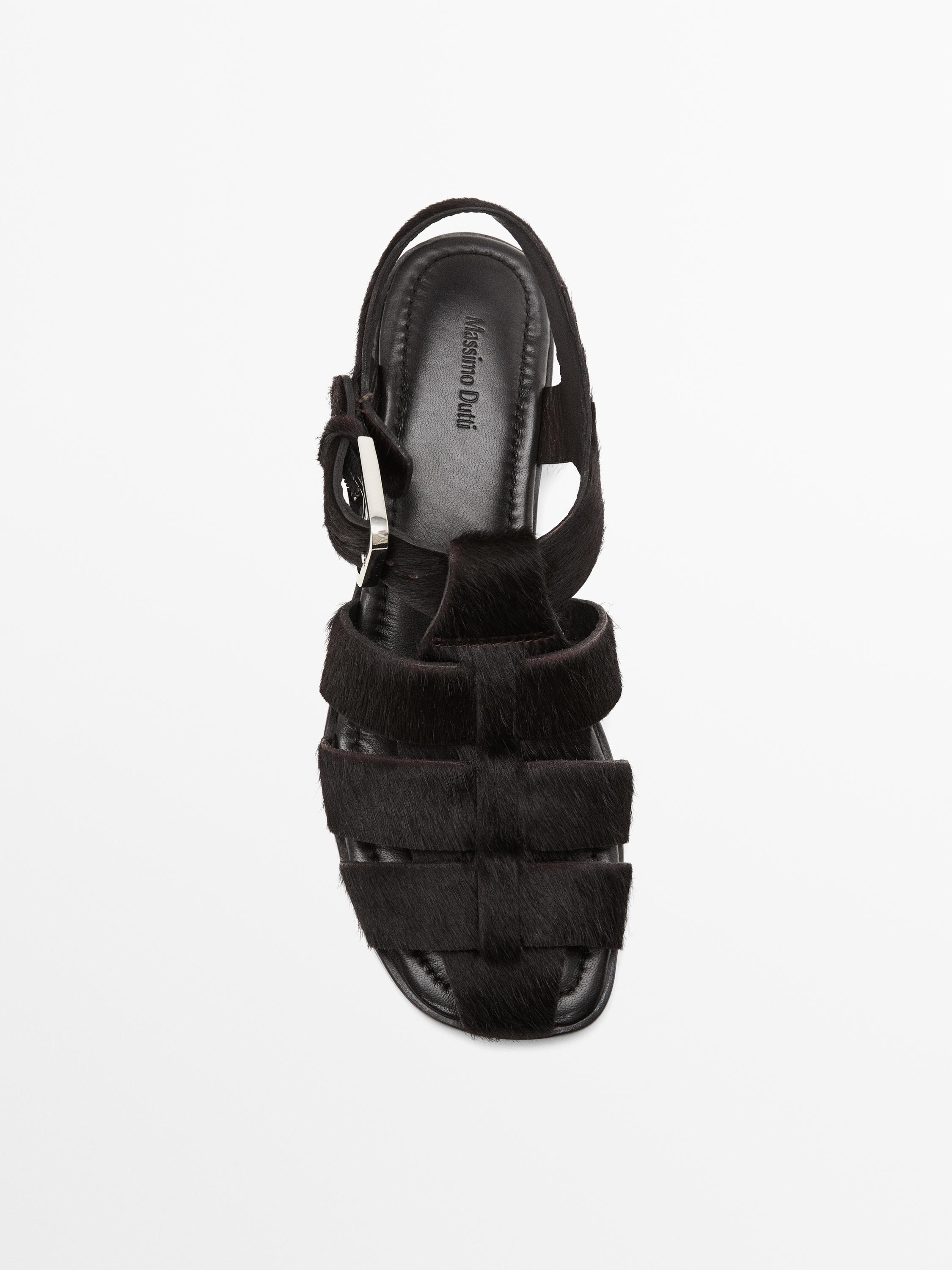 Hair on leather cage sandals