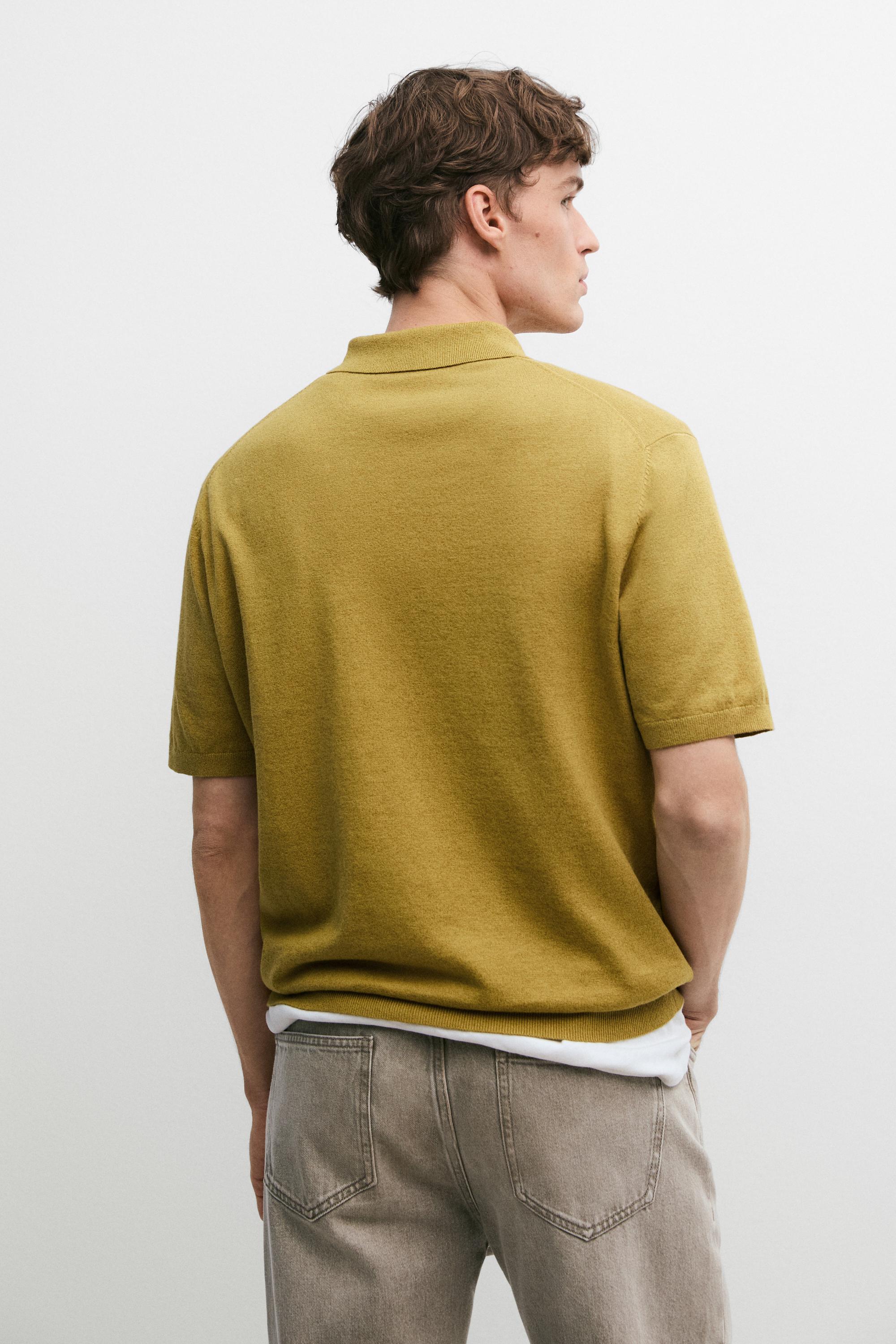 Short sleeve cotton and linen knit polo shirt — OIL