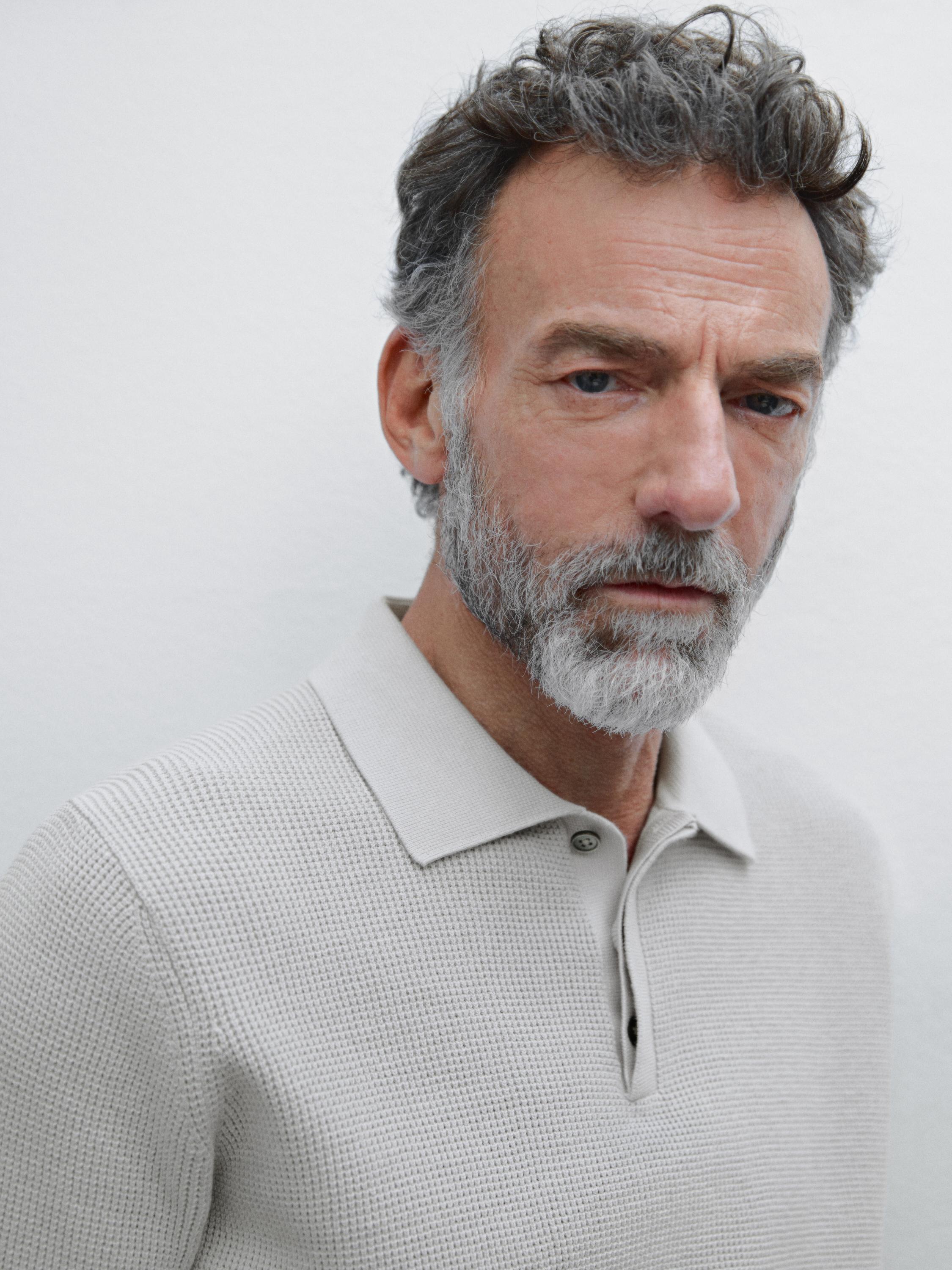 Textured cotton knit polo shirt
